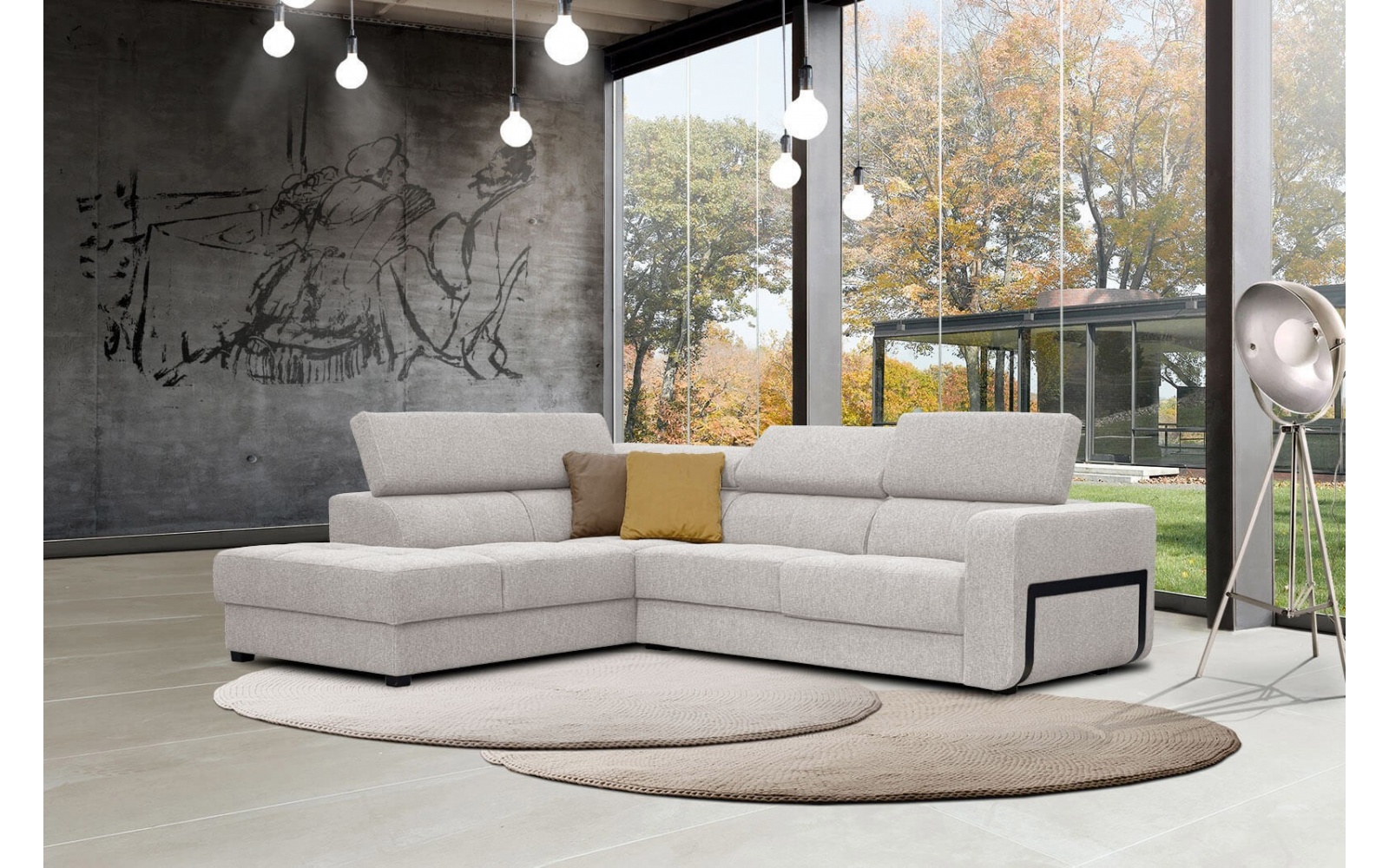 Ecksofa links mit verstellbaren Kopfstützen 5-Sitzer BERGO