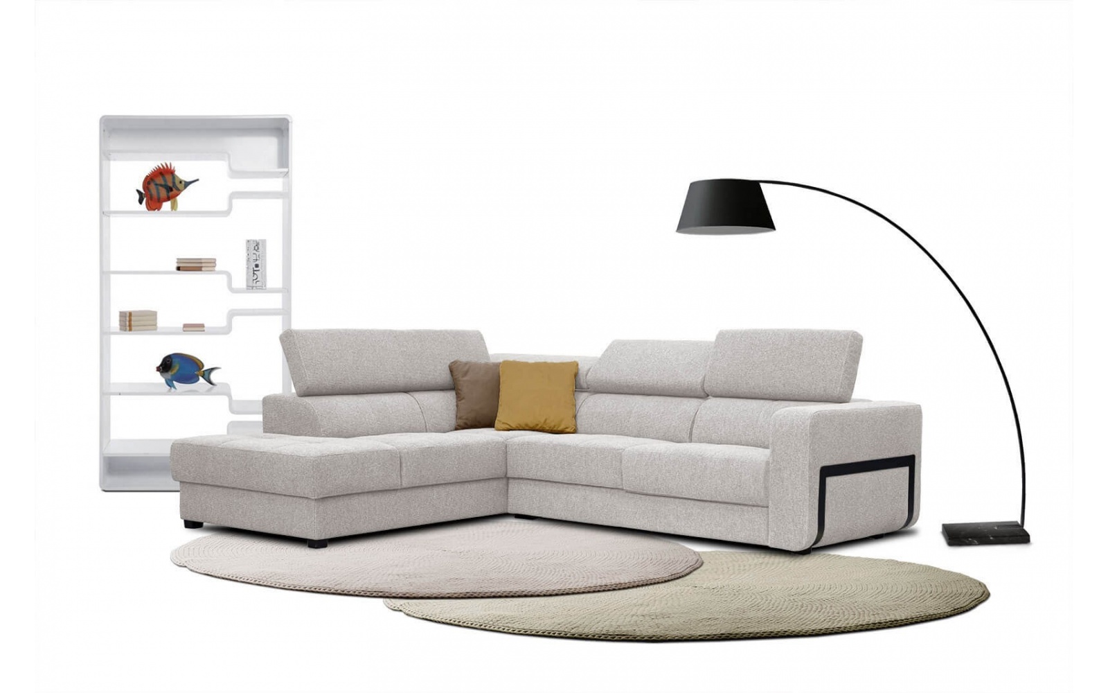 Ecksofa links mit verstellbaren Kopfstützen 5-Sitzer BERGO