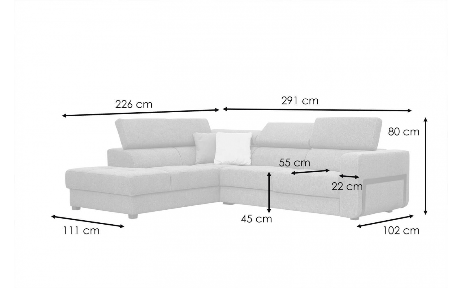 Ecksofa links mit verstellbaren Kopfstützen 5-Sitzer BERGO