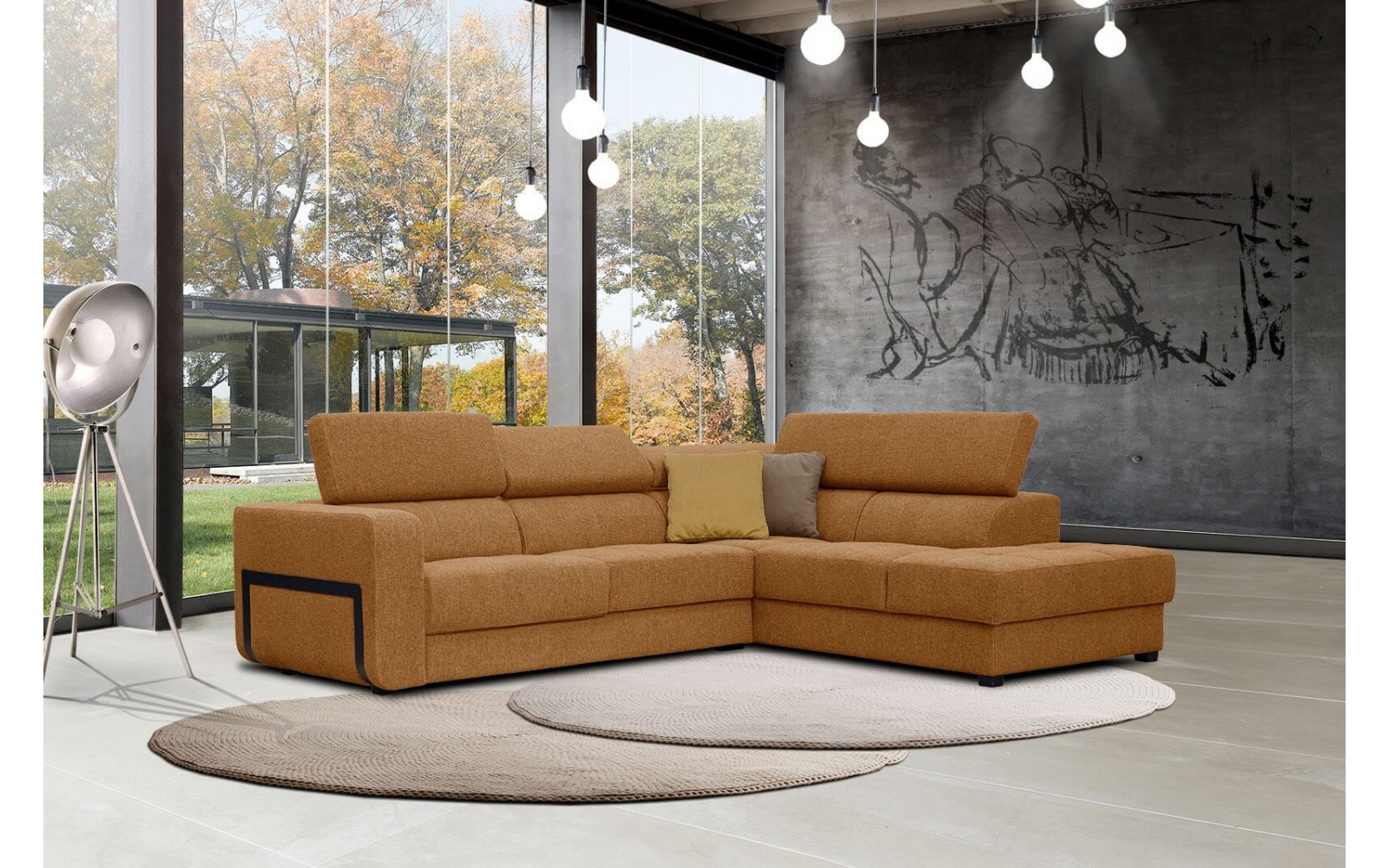 Ecksofa rechts mit verstellbaren Kopfstützen 5-Sitzer BERGO