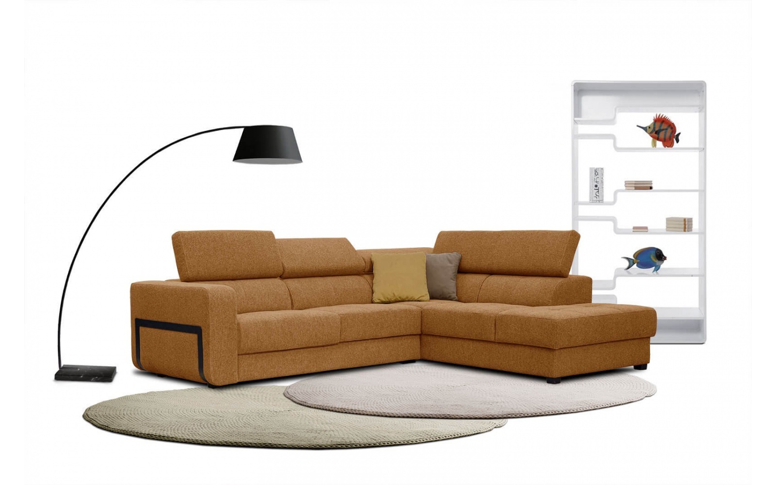 Ecksofa rechts mit verstellbaren Kopfstützen 5-Sitzer BERGO