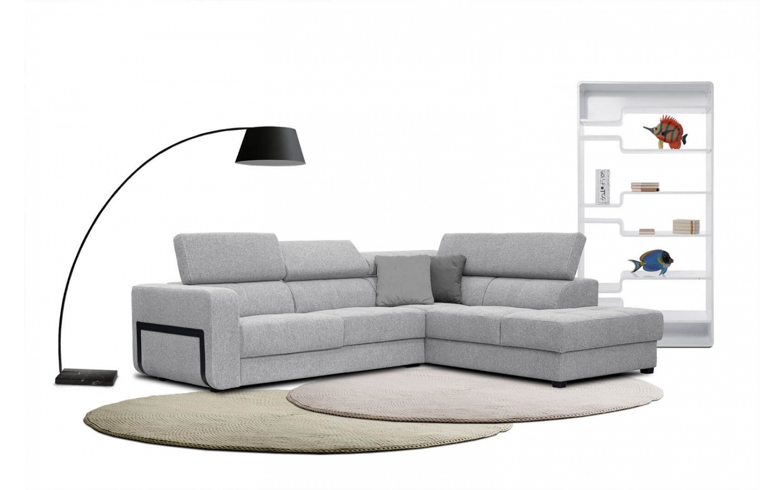 Ecksofa rechts mit verstellbaren Kopfstützen 5-Sitzer BERGO