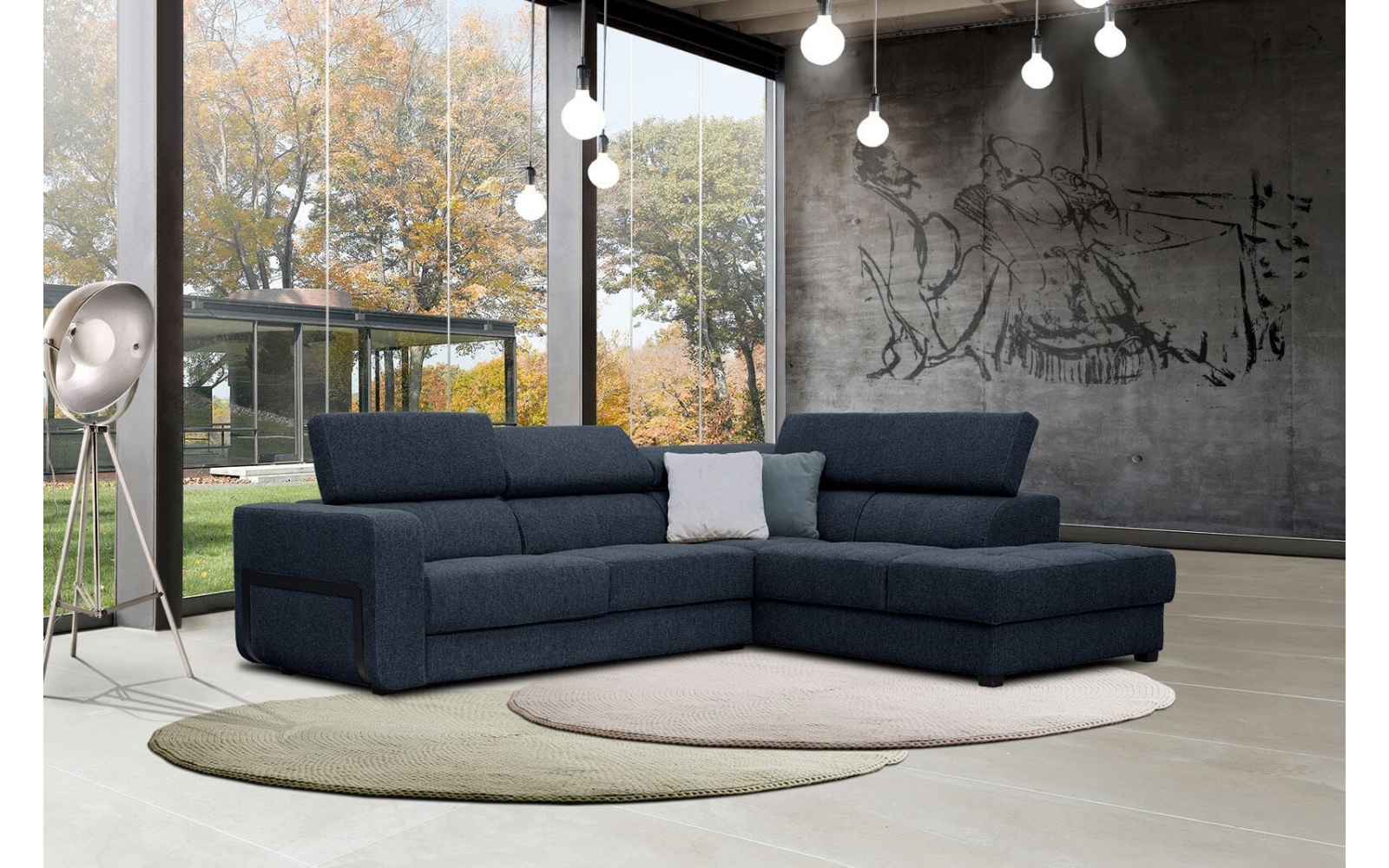 Ecksofa rechts mit verstellbaren Kopfstützen 5-Sitzer BERGO