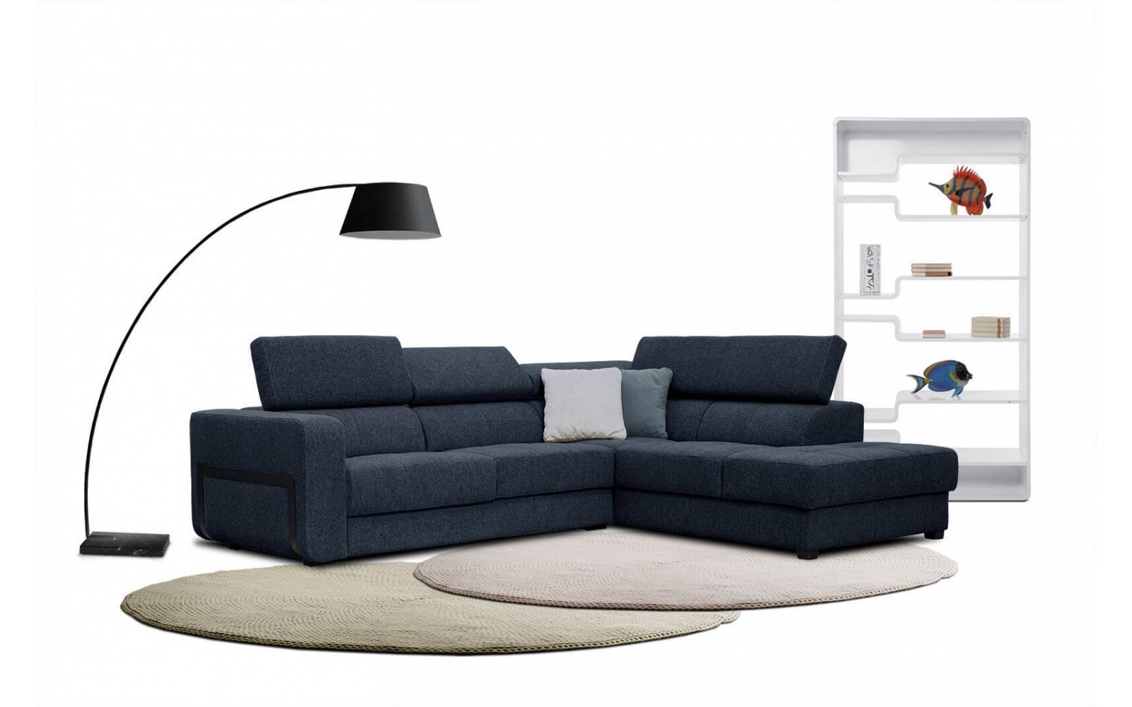 Ecksofa rechts mit verstellbaren Kopfstützen 5-Sitzer BERGO