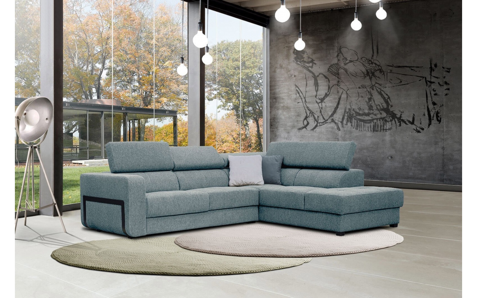 Ecksofa rechts mit verstellbaren Kopfstützen 5-Sitzer BERGO