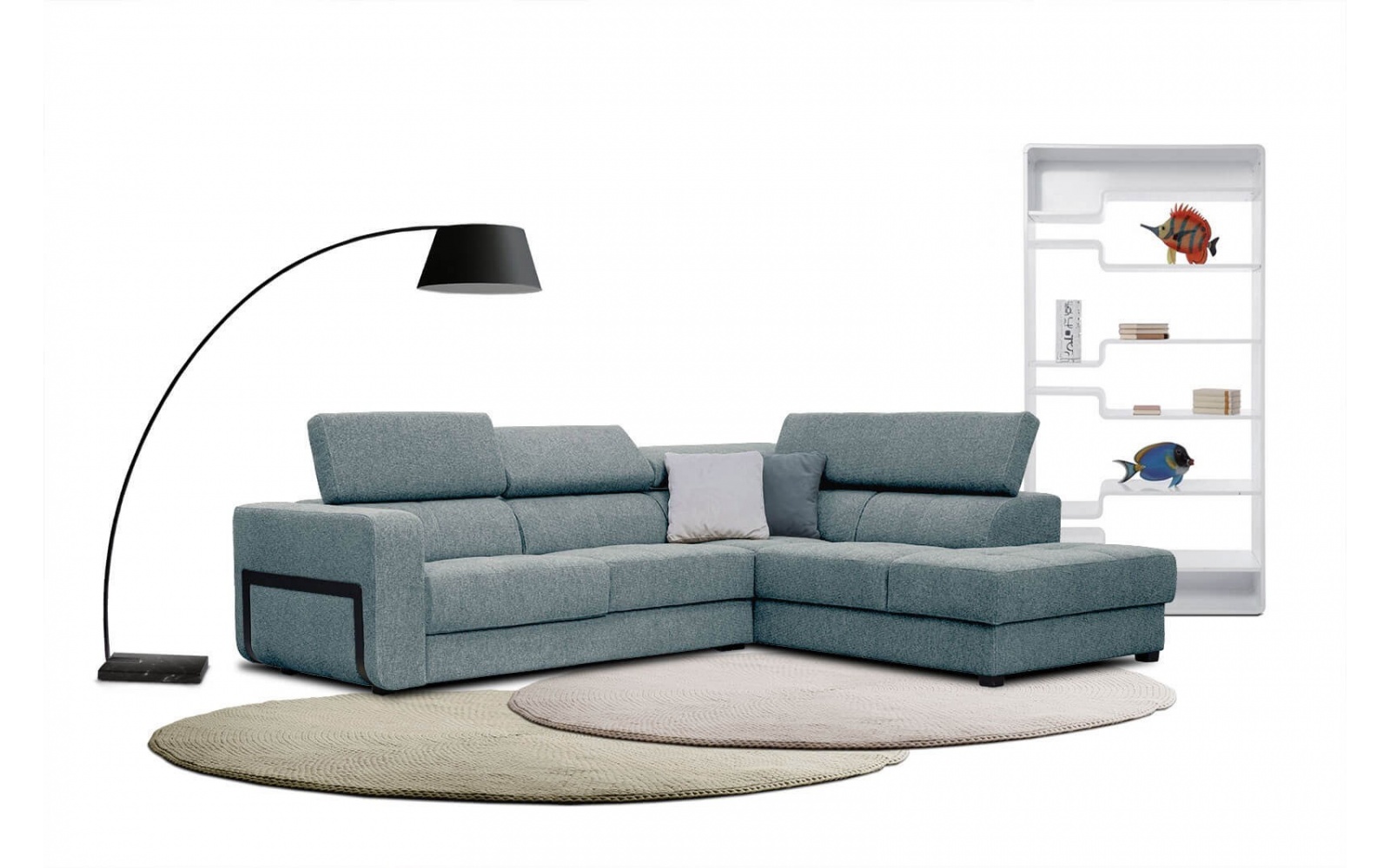 Ecksofa rechts mit verstellbaren Kopfstützen 5-Sitzer BERGO