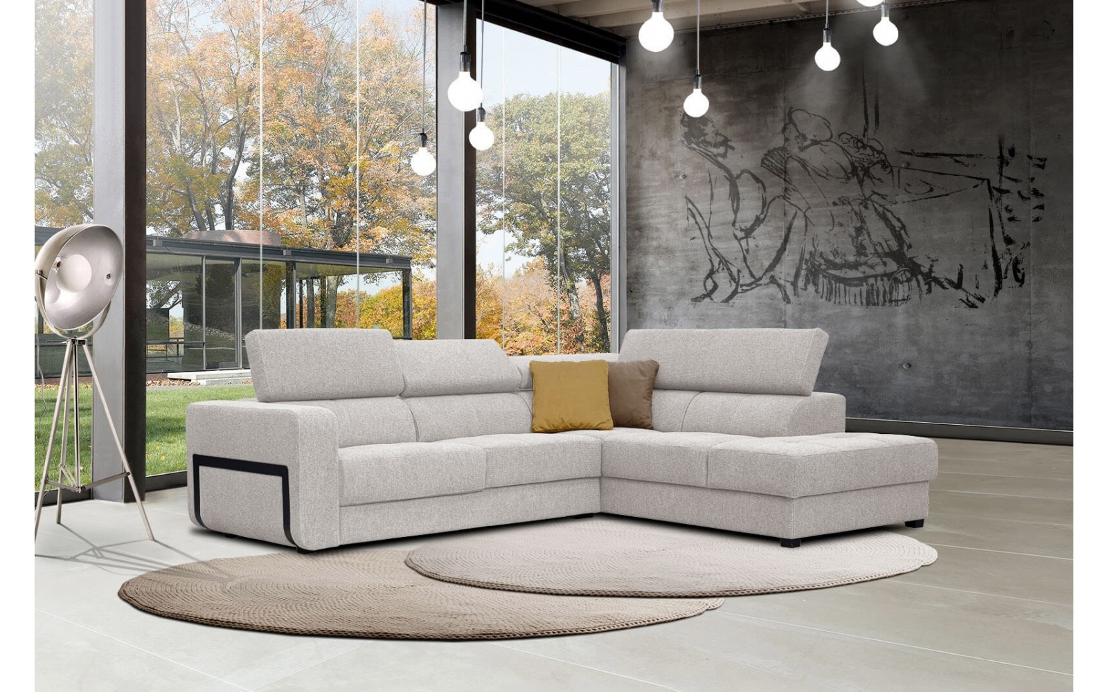 Ecksofa rechts mit verstellbaren Kopfstützen 5-Sitzer BERGO