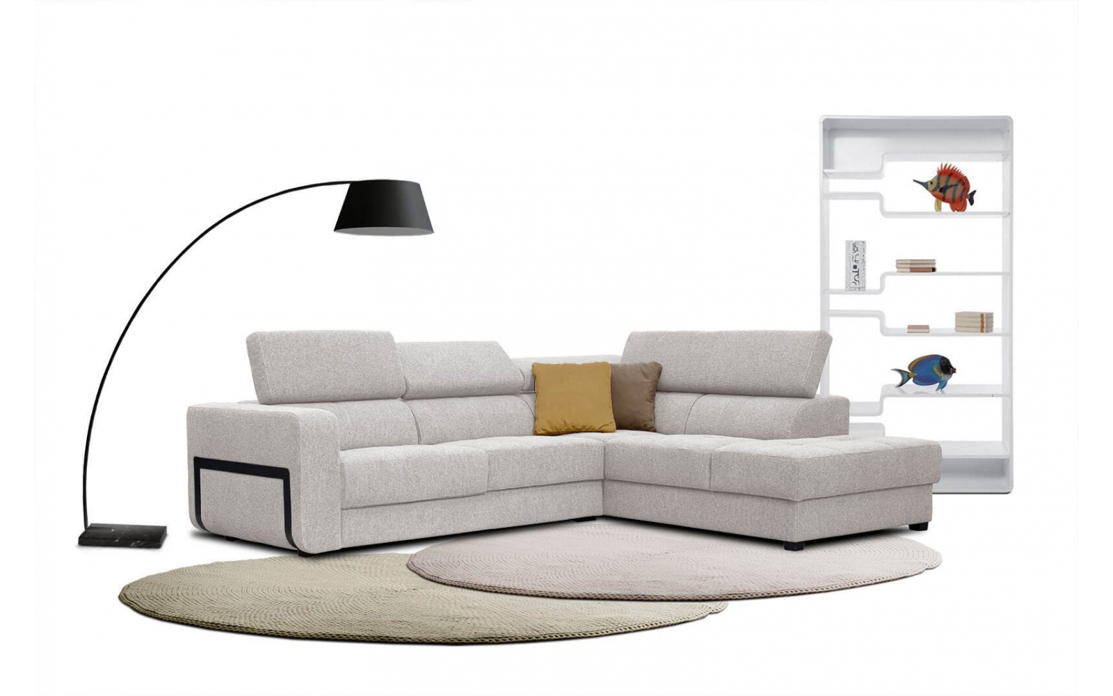 Ecksofa rechts mit verstellbaren Kopfstützen 5-Sitzer BERGO