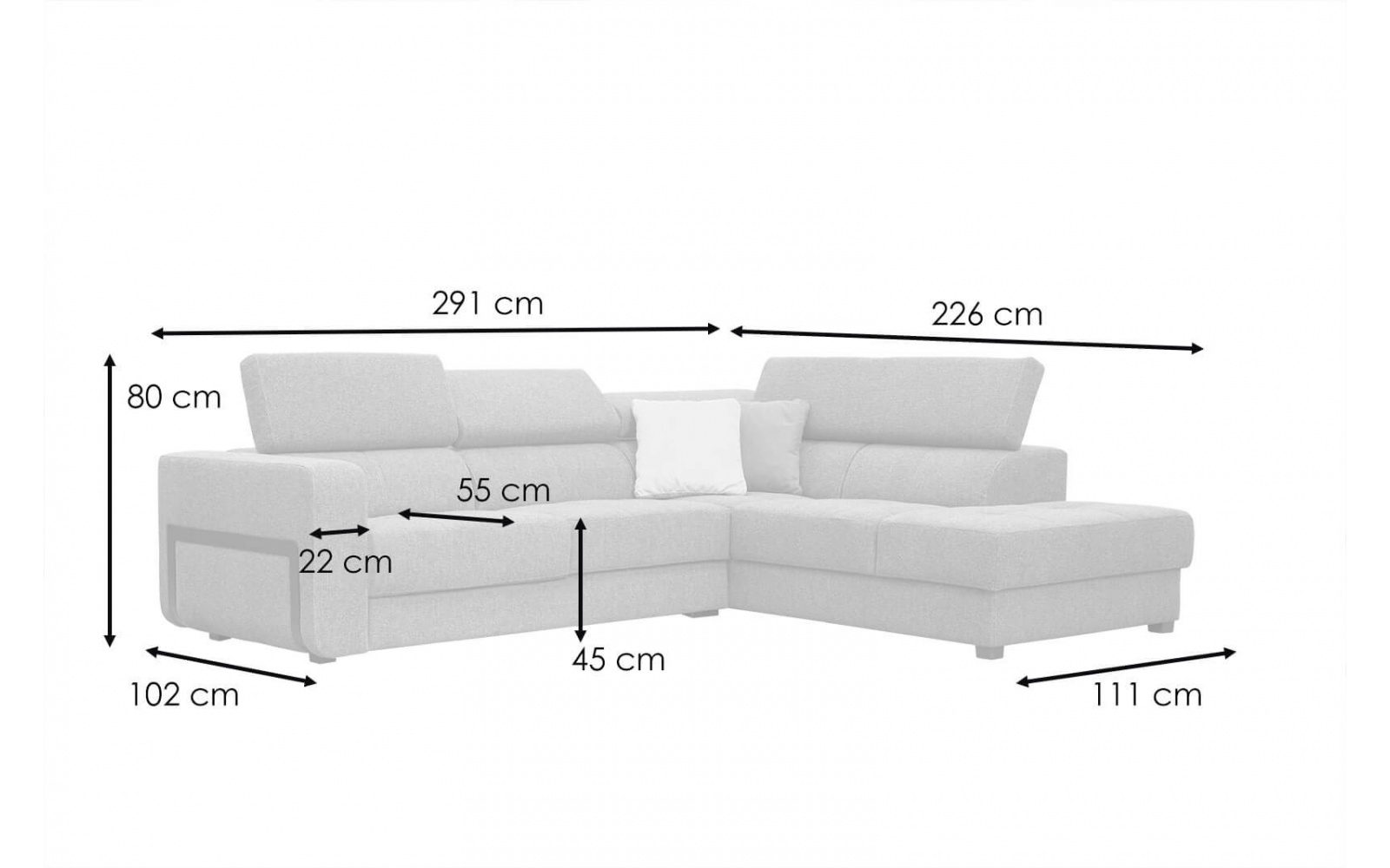Ecksofa rechts mit verstellbaren Kopfstützen 5-Sitzer BERGO
