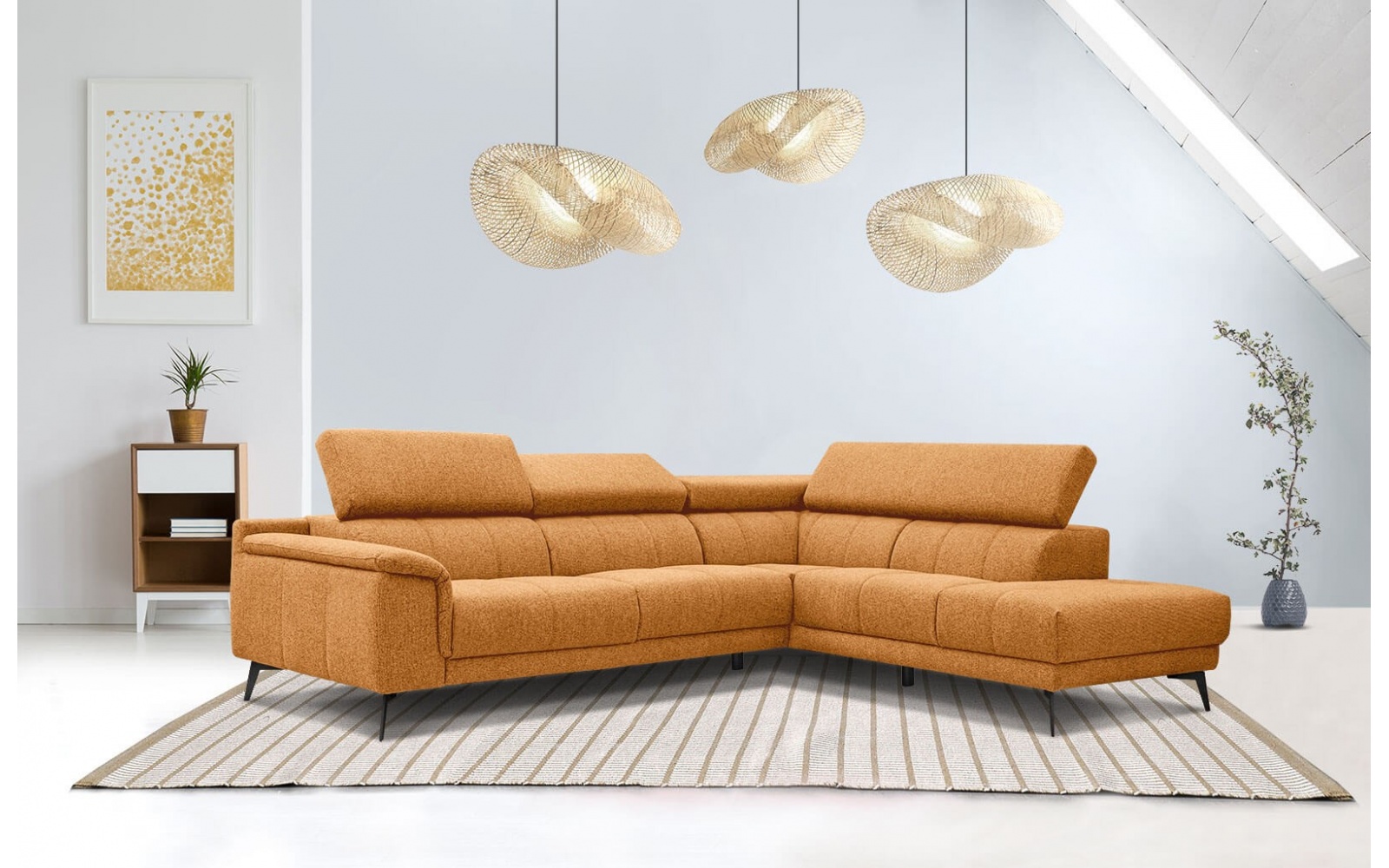 Ecksofa rechts mit verstellbaren Kopfstützen 5-Sitzer FIERO