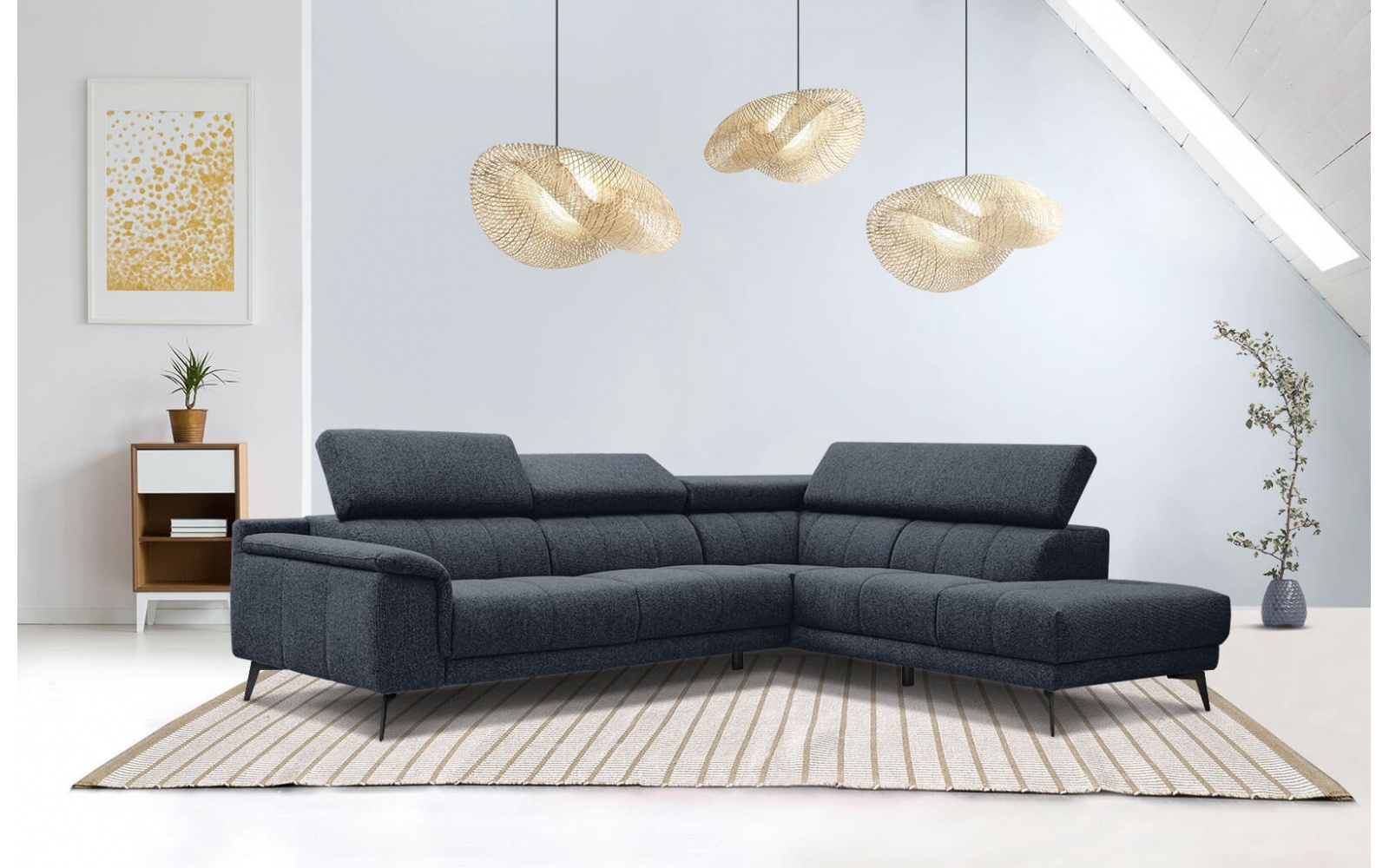 Ecksofa rechts mit verstellbaren Kopfstützen 5-Sitzer FIERO