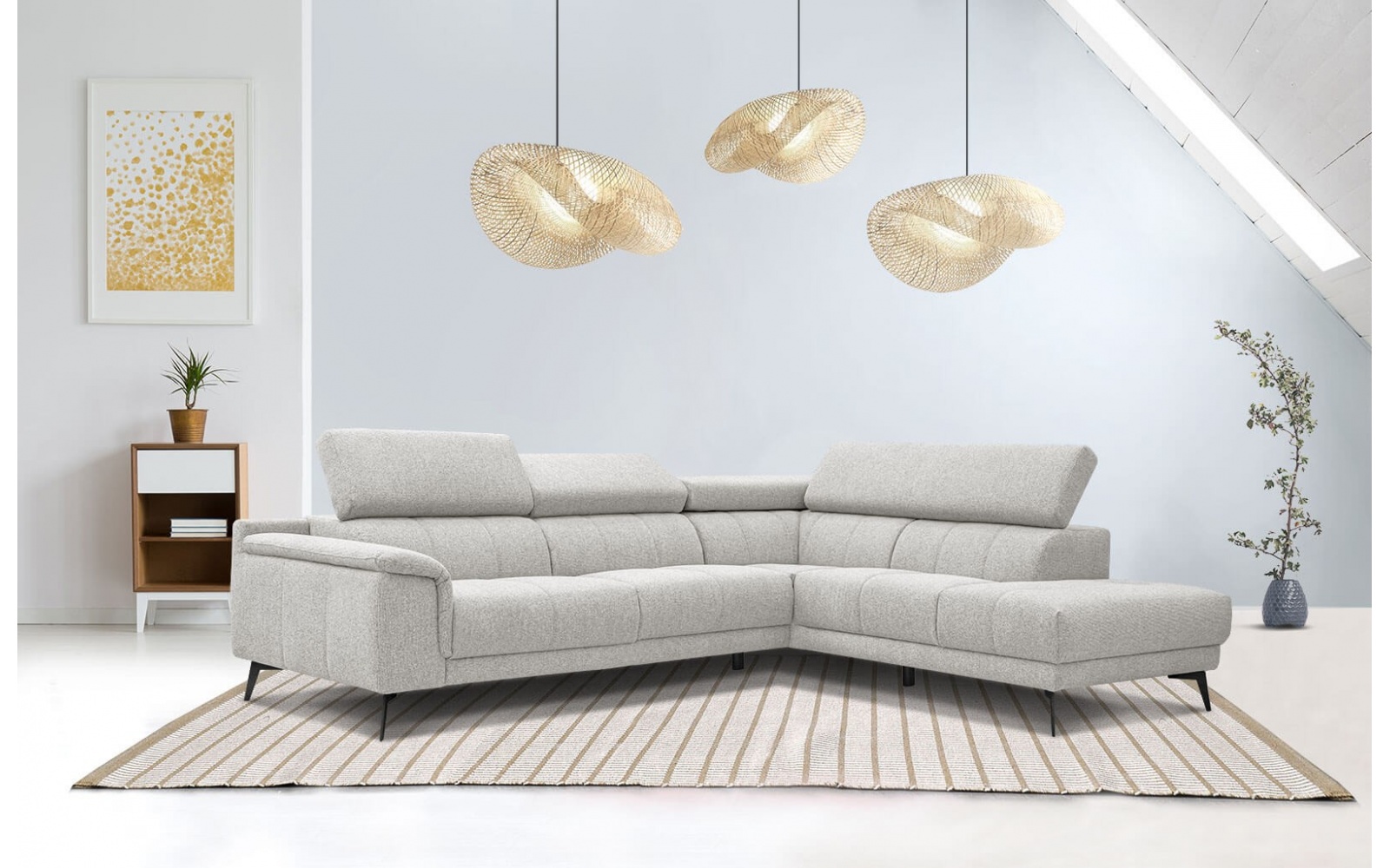 Ecksofa rechts mit verstellbaren Kopfstützen 5-Sitzer FIERO