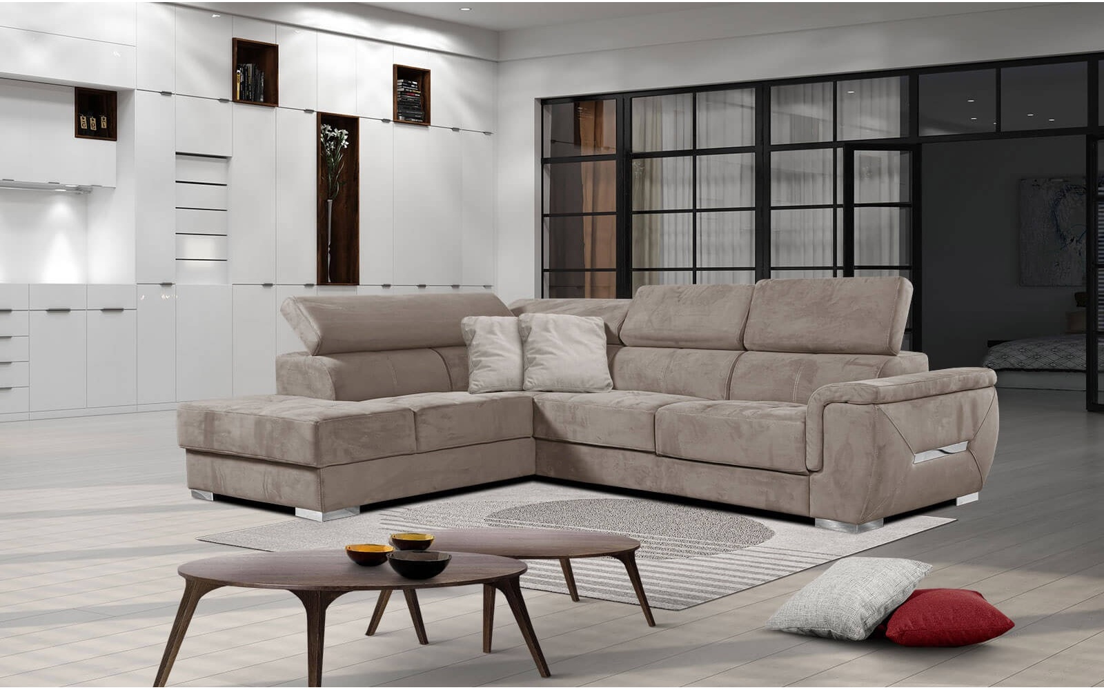 Ecksofa links mit verstellbaren Kopfstützen 5-Sitzer KELTE