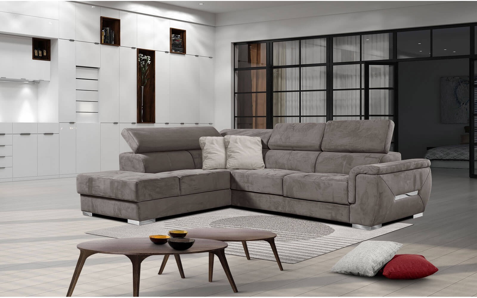 Ecksofa links mit verstellbaren Kopfstützen 5-Sitzer KELTE