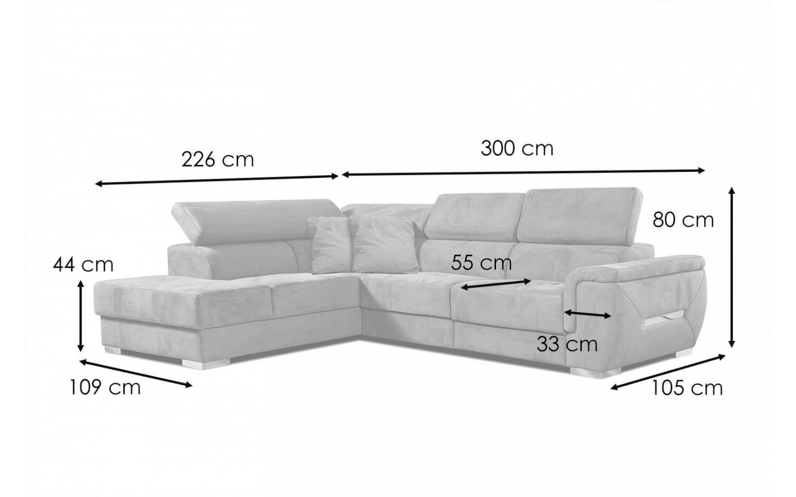 Ecksofa links mit verstellbaren Kopfstützen 5-Sitzer KELTE