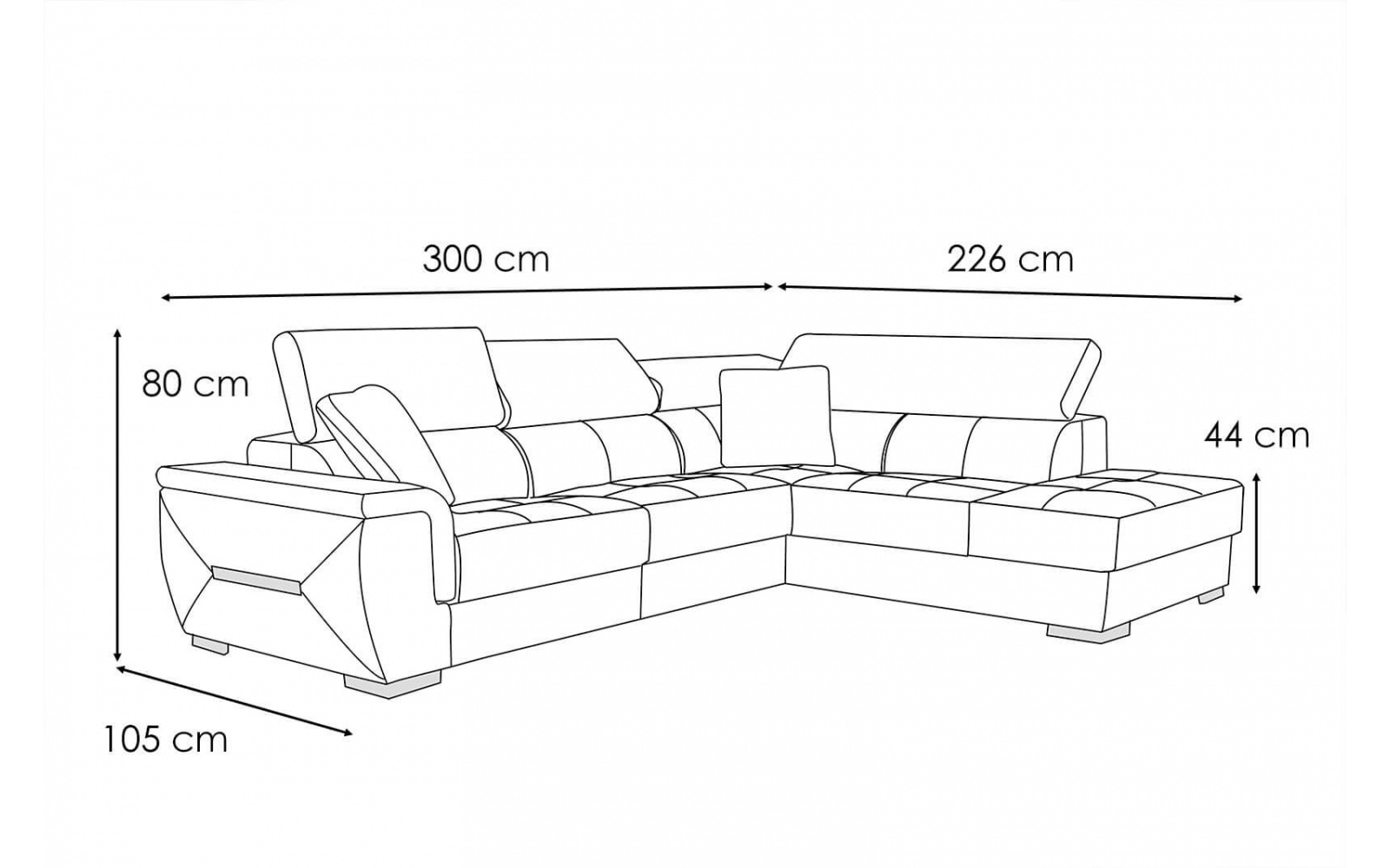 Ecksofa rechts mit verstellbaren Kopfstützen 5-Sitzer KELTE