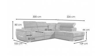 Ecksofa rechts mit verstellbaren Kopfstützen 5-Sitzer KELTE