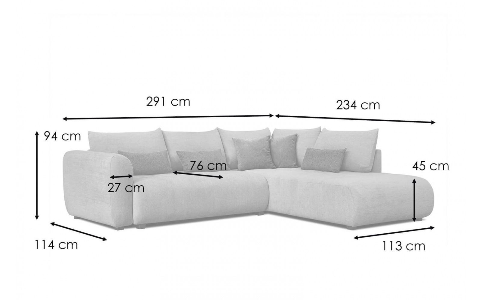 Ecksofa rechts mit Schlaffunktion 5-Sitzer SORENO