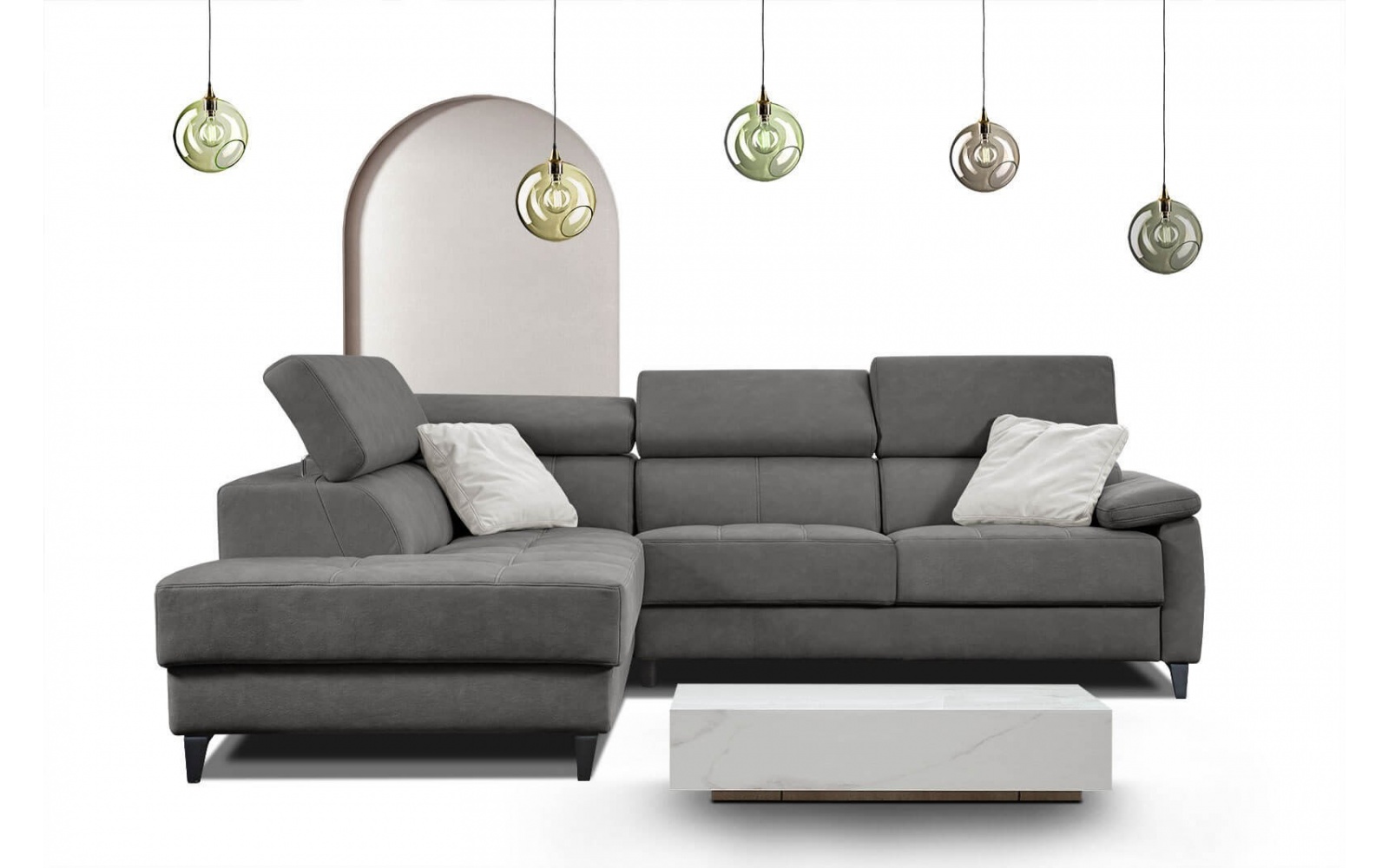 Ecksofa links mit verstellbaren Kopfstützen 5-Sitzer TAUNUS