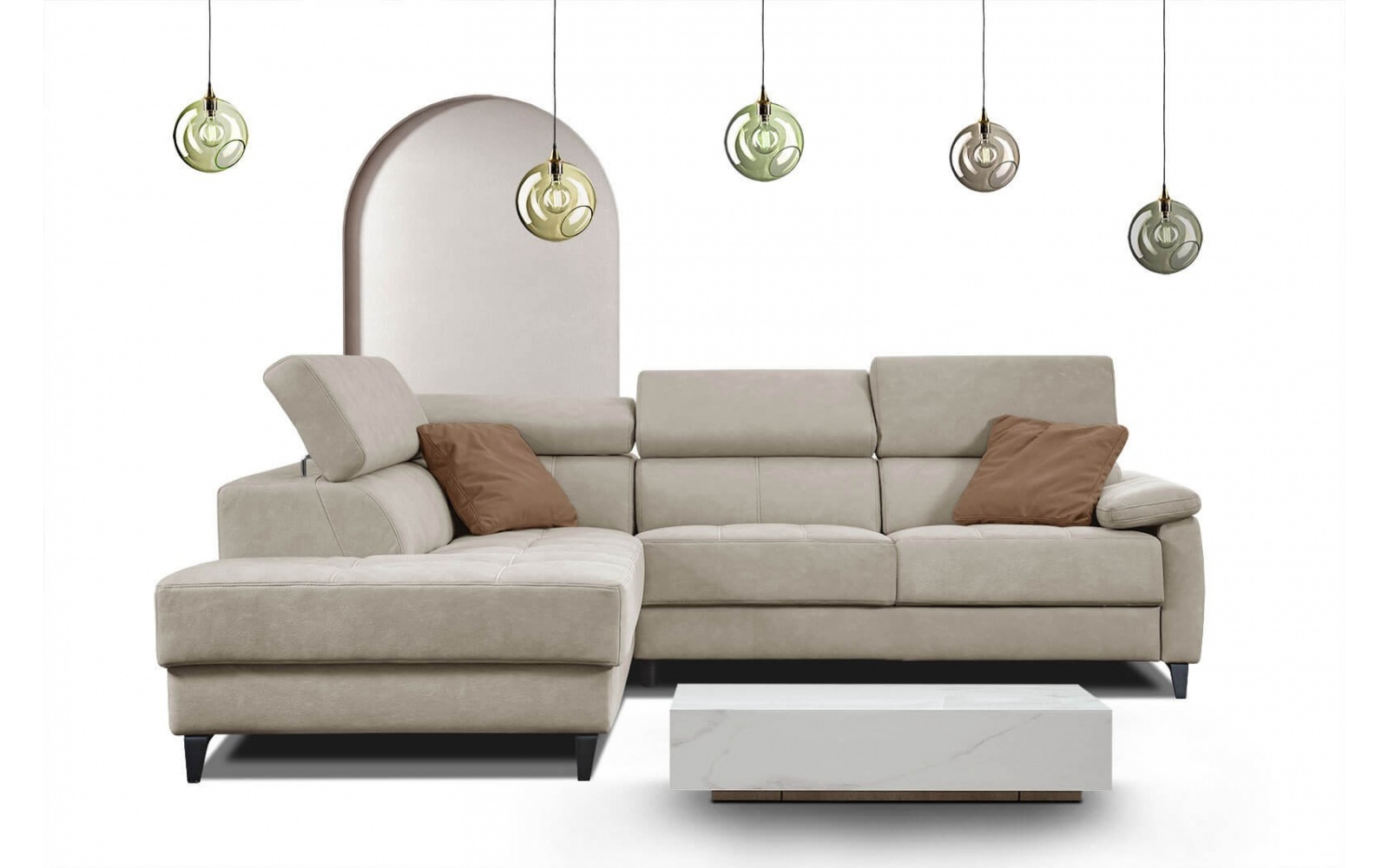 Ecksofa links mit verstellbaren Kopfstützen 5-Sitzer TAUNUS