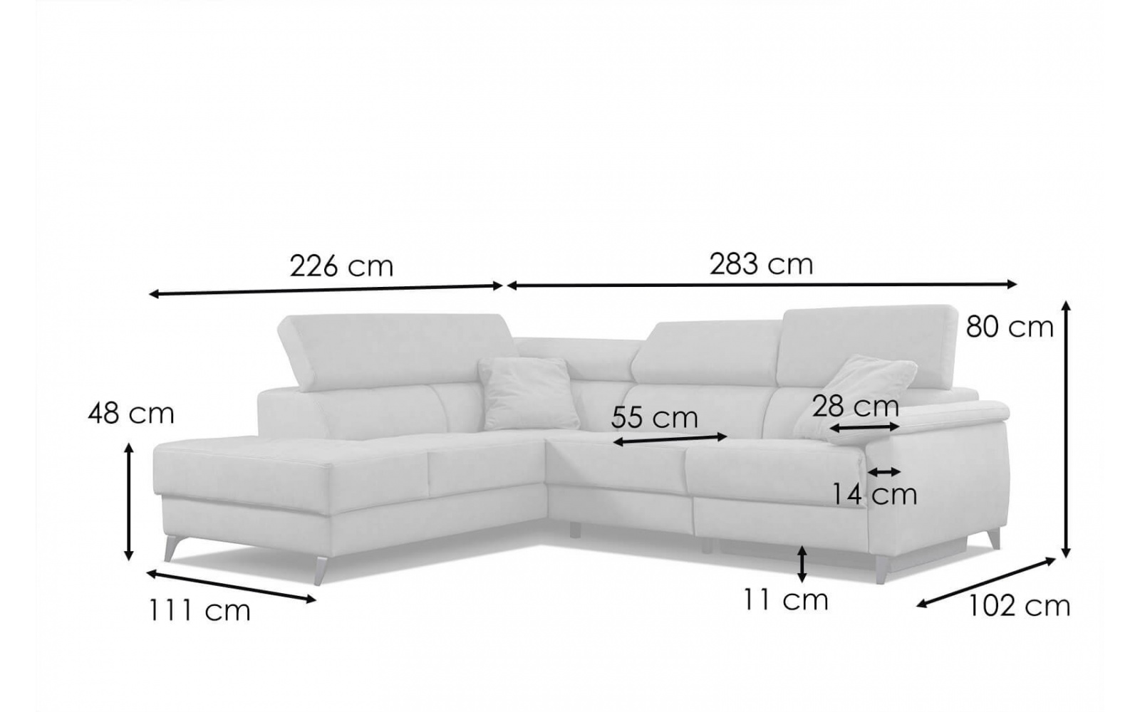 Ecksofa links mit verstellbaren Kopfstützen 5-Sitzer TAUNUS