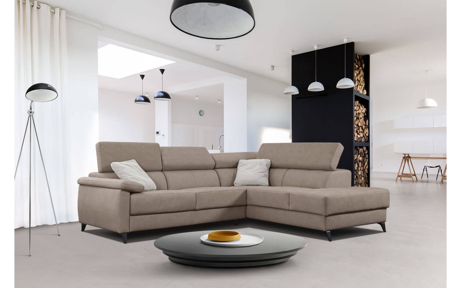 Ecksofa rechts mit verstellbaren Kopfstützen 5-Sitzer TAUNUS