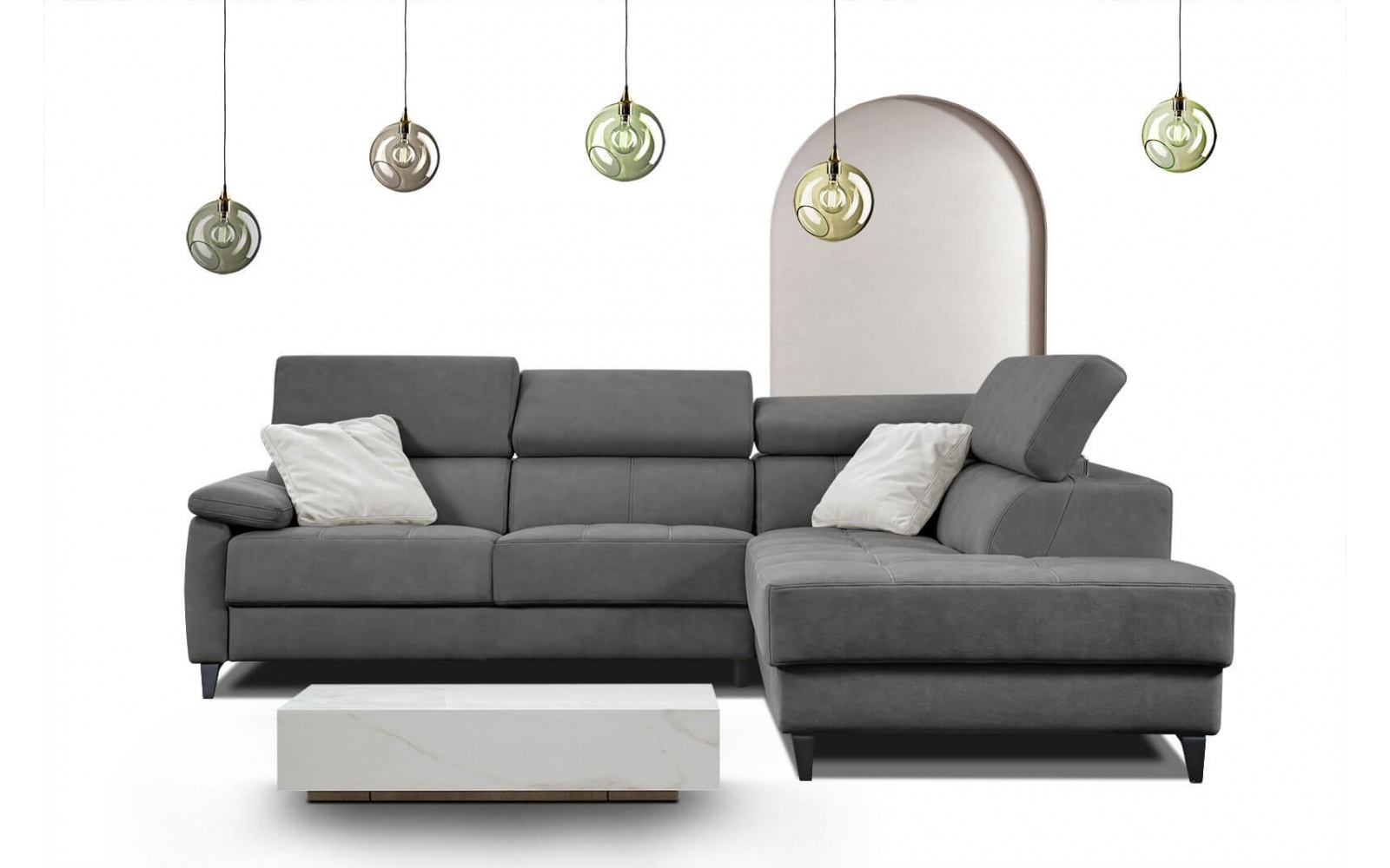 Ecksofa rechts mit verstellbaren Kopfstützen 5-Sitzer TAUNUS