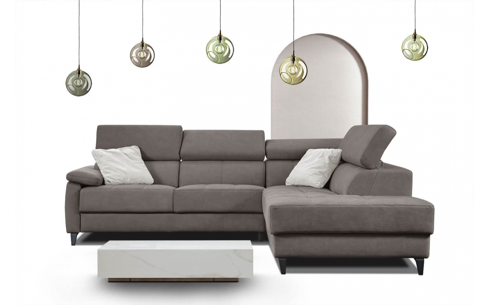 Ecksofa rechts mit verstellbaren Kopfstützen 5-Sitzer TAUNUS