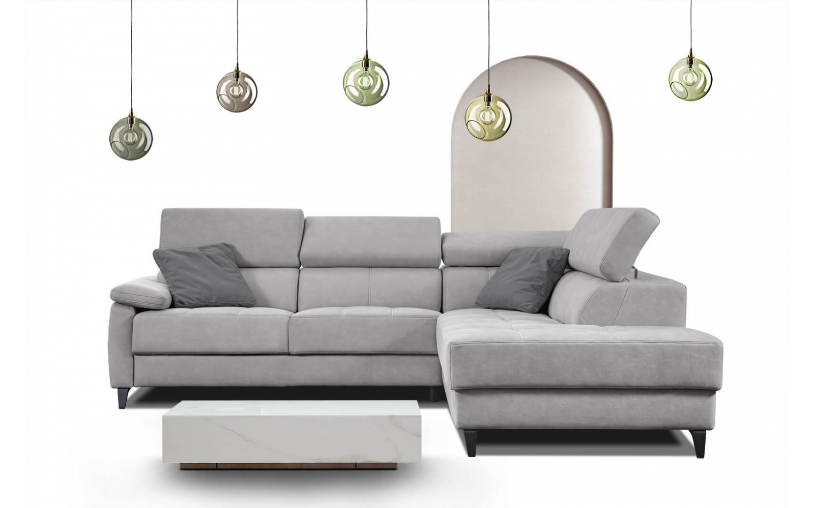 Ecksofa rechts mit verstellbaren Kopfstützen 5-Sitzer TAUNUS