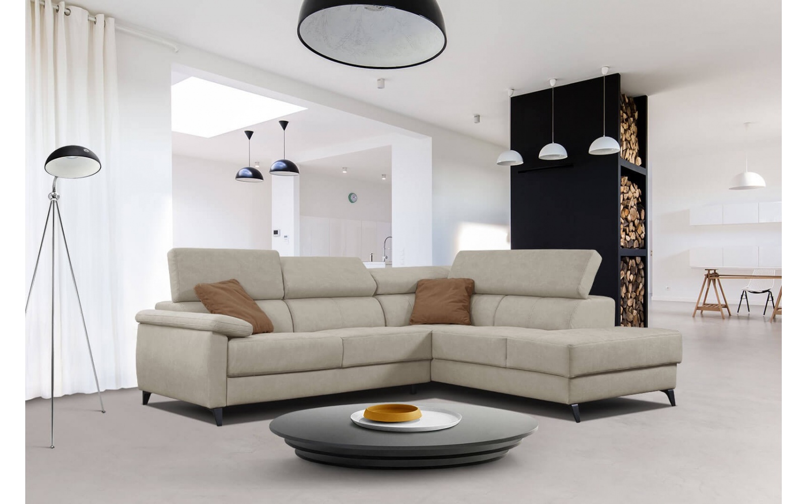 Ecksofa rechts mit verstellbaren Kopfstützen 5-Sitzer TAUNUS