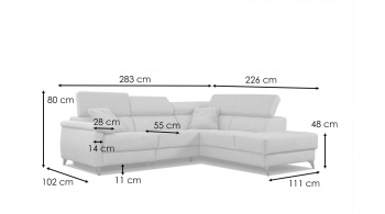 Ecksofa rechts mit verstellbaren Kopfstützen 5-Sitzer TAUNUS
