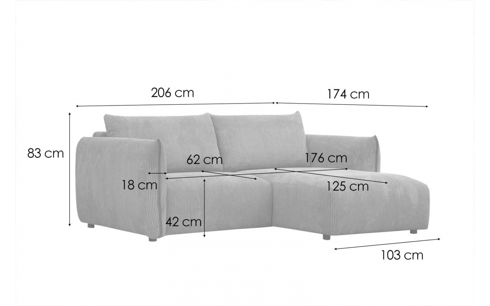 Ecksofa rechts 3-Sitzer TAUER