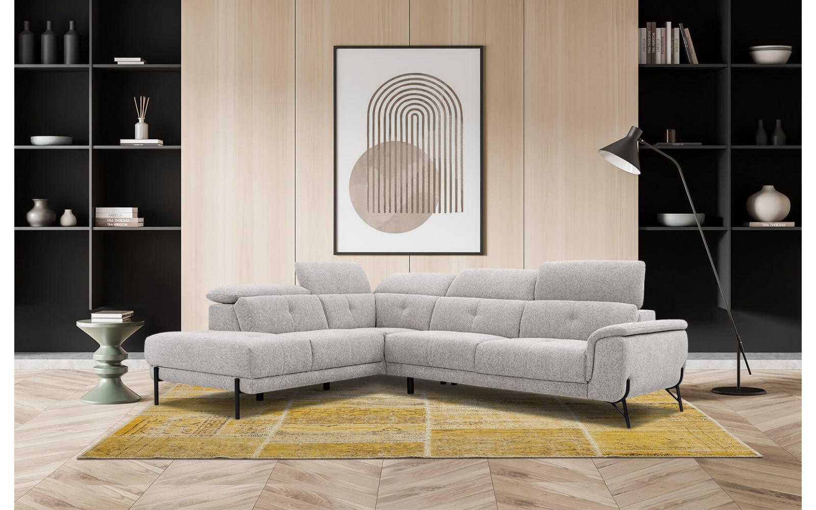 Ecksofa links mit verstellbaren Kopfstützen 5-Sitzer AVENA