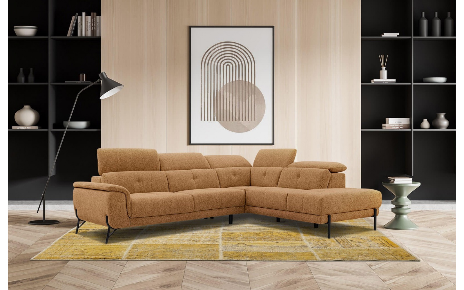 Ecksofa rechts mit verstellbaren Kopfstützen 5-Sitzer AVENA