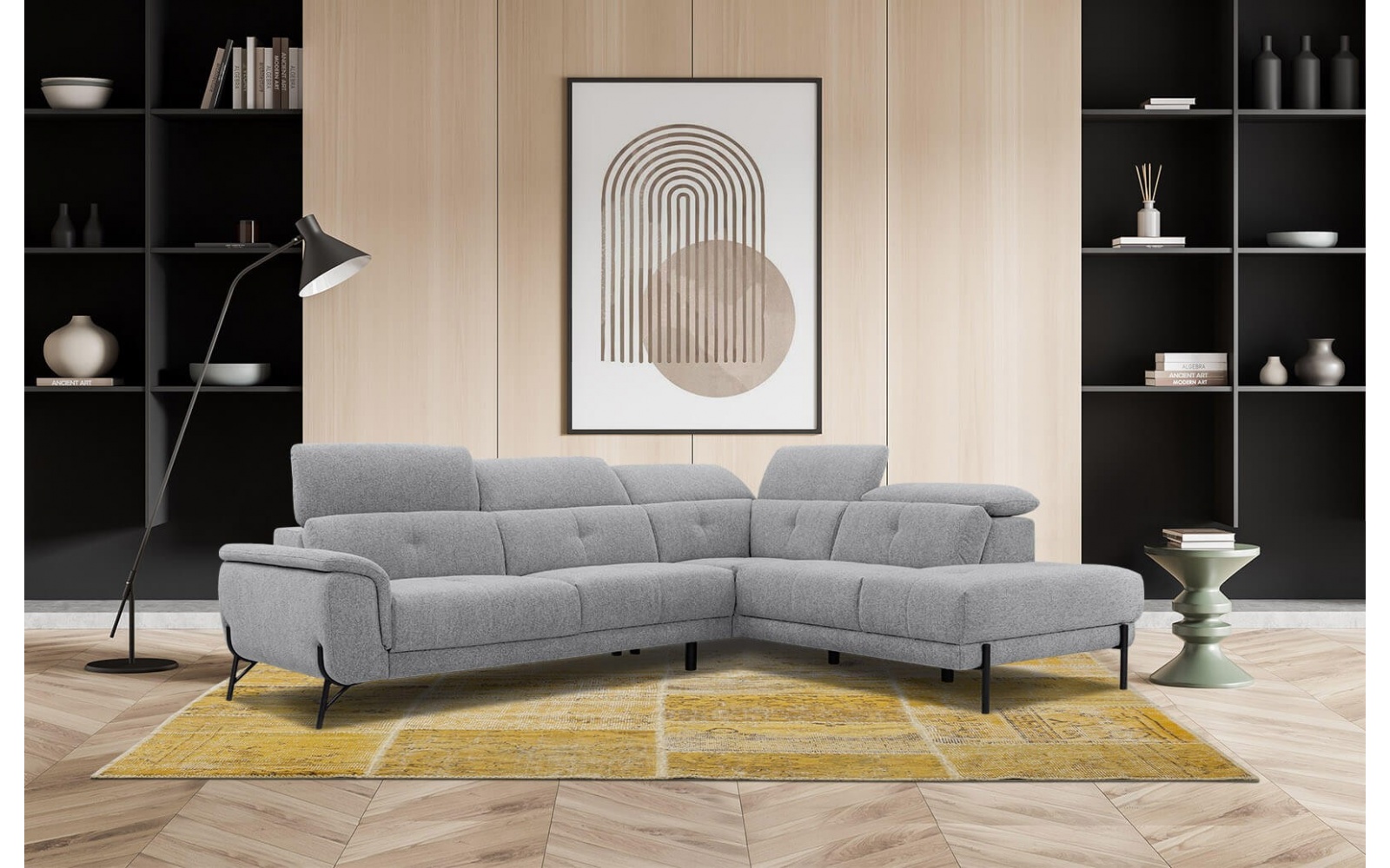 Ecksofa rechts mit verstellbaren Kopfstützen 5-Sitzer AVENA