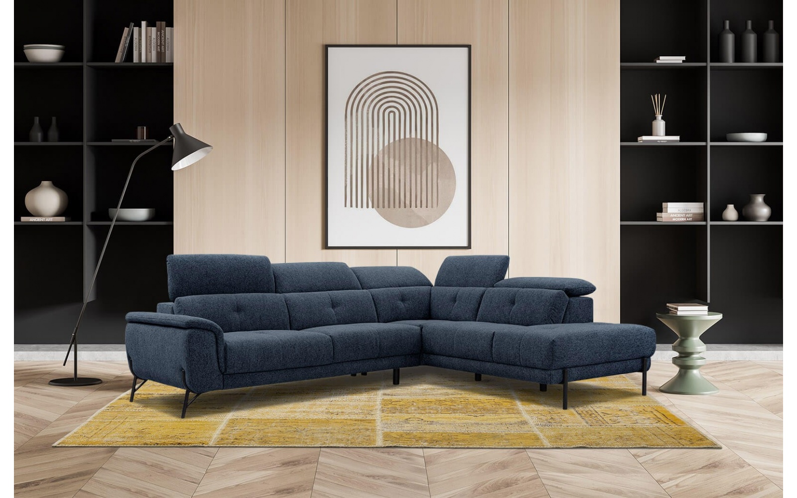 Ecksofa rechts mit verstellbaren Kopfstützen 5-Sitzer AVENA