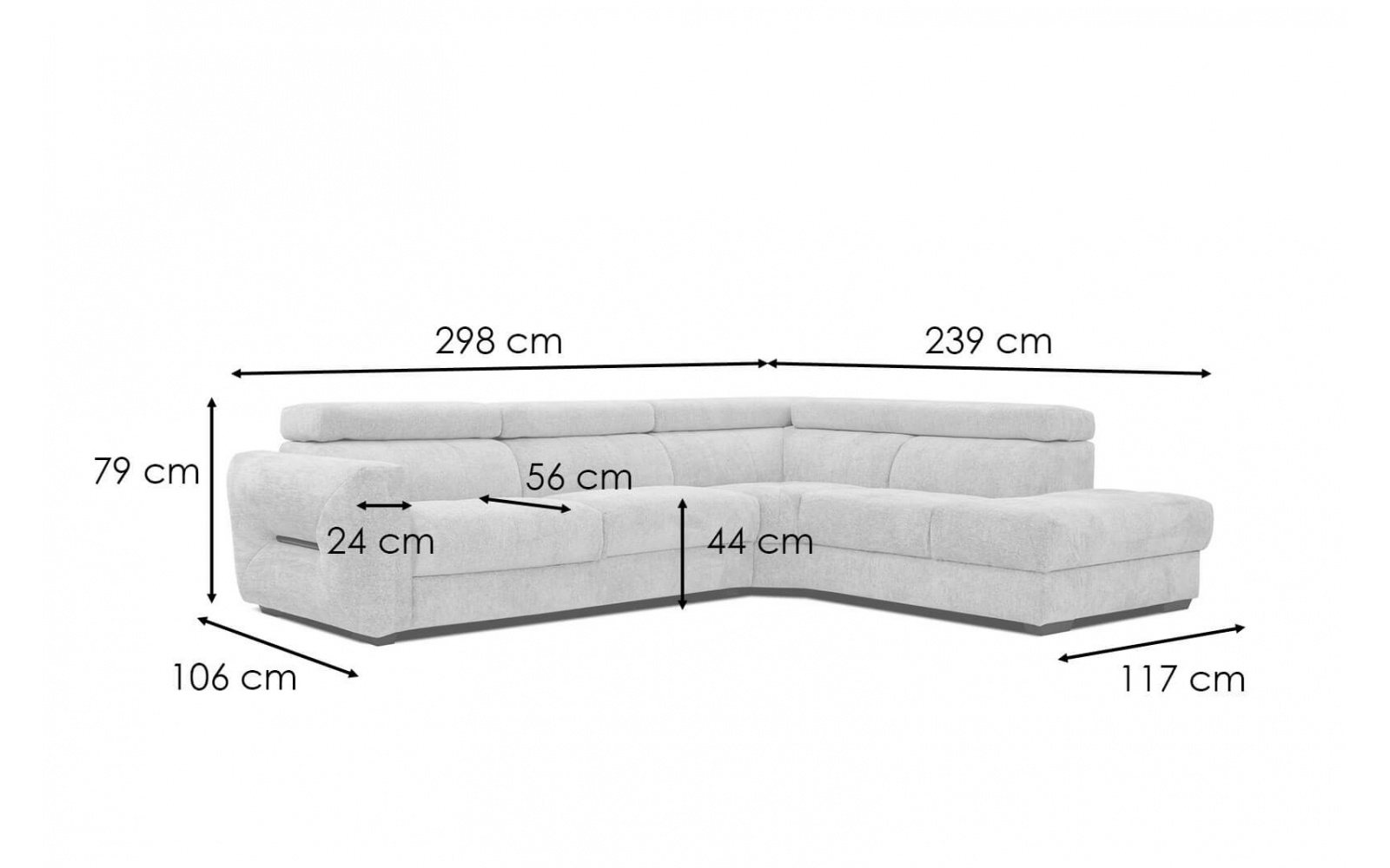 Ecksofa rechts mit verstellbaren Kopfstützen 5-Sitzer CALVERA