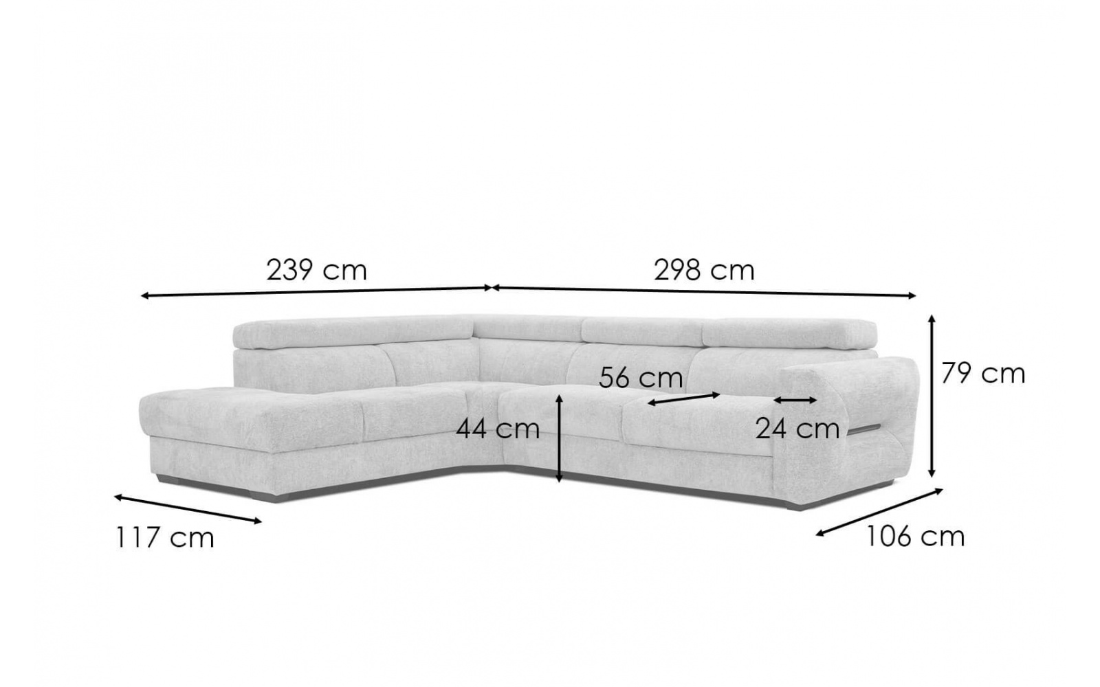 Ecksofa links mit verstellbaren Kopfstützen 5-Sitzer CALVERA