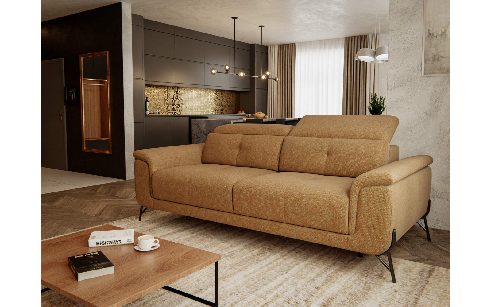 Sofa XXL 3-Sitzer mit verstellbaren Kopfstützen AVENA