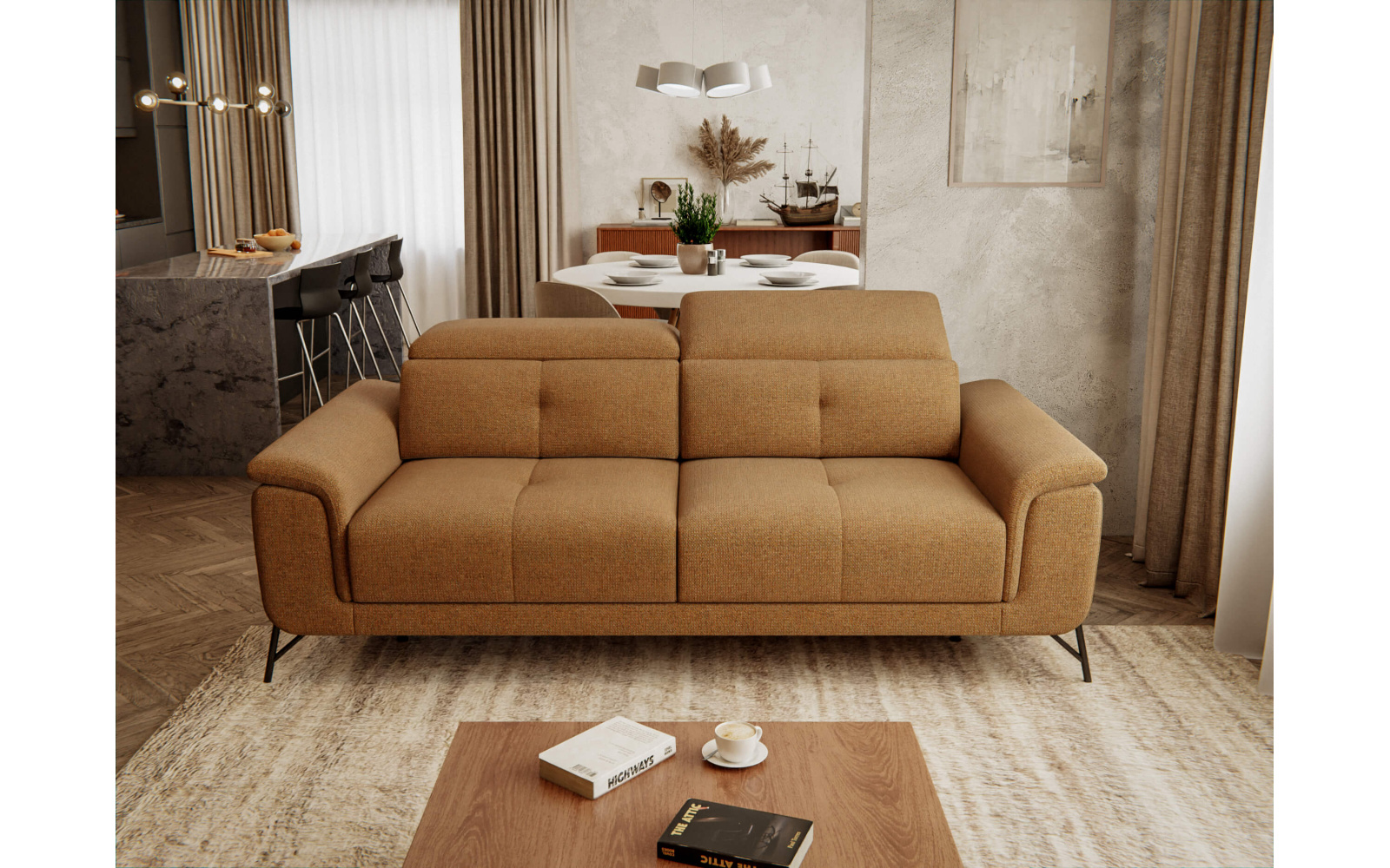 Sofa XXL 3-Sitzer mit verstellbaren Kopfstützen AVENA