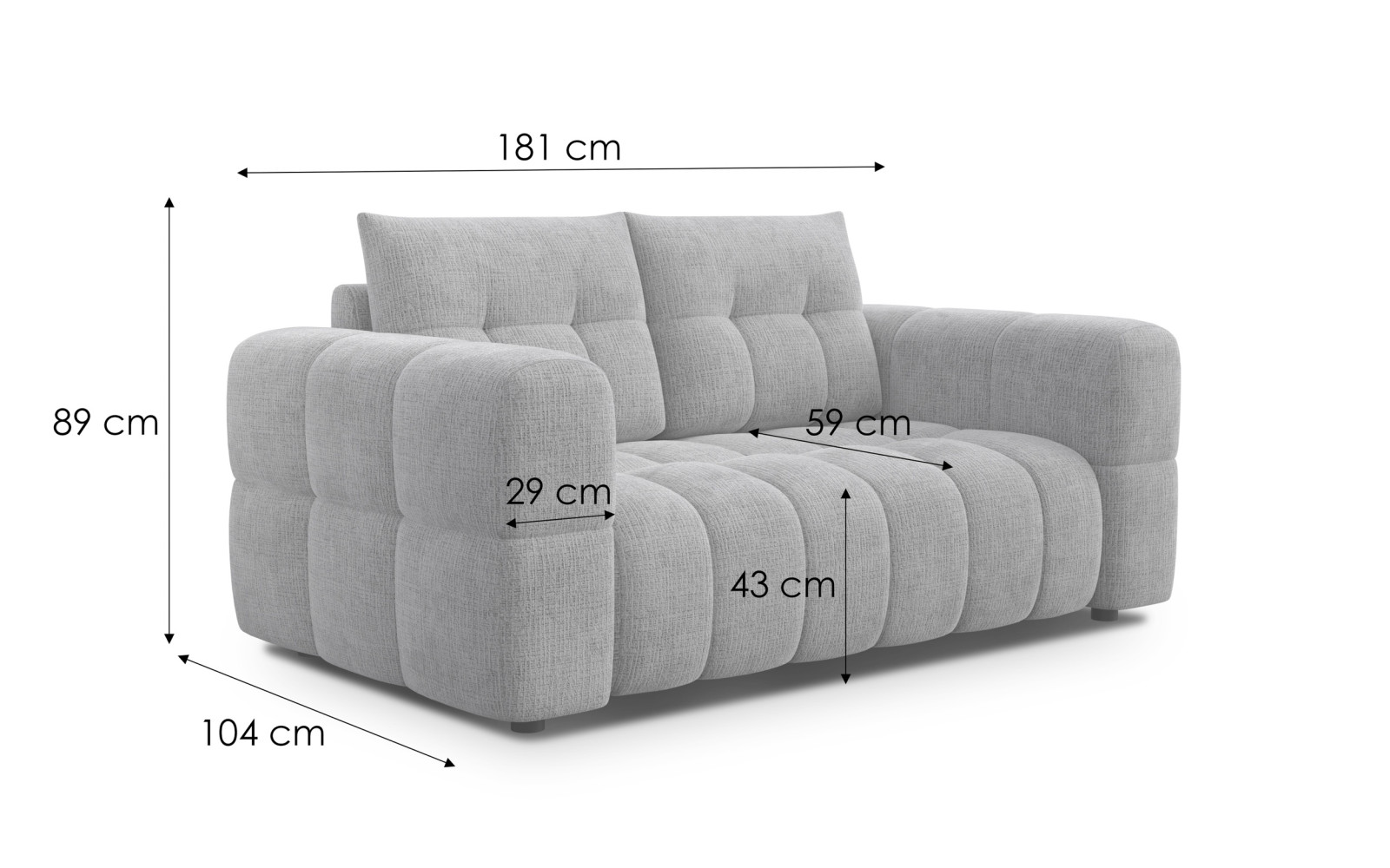 CLOUDI 2-Sitze-Sofa, hellgrau