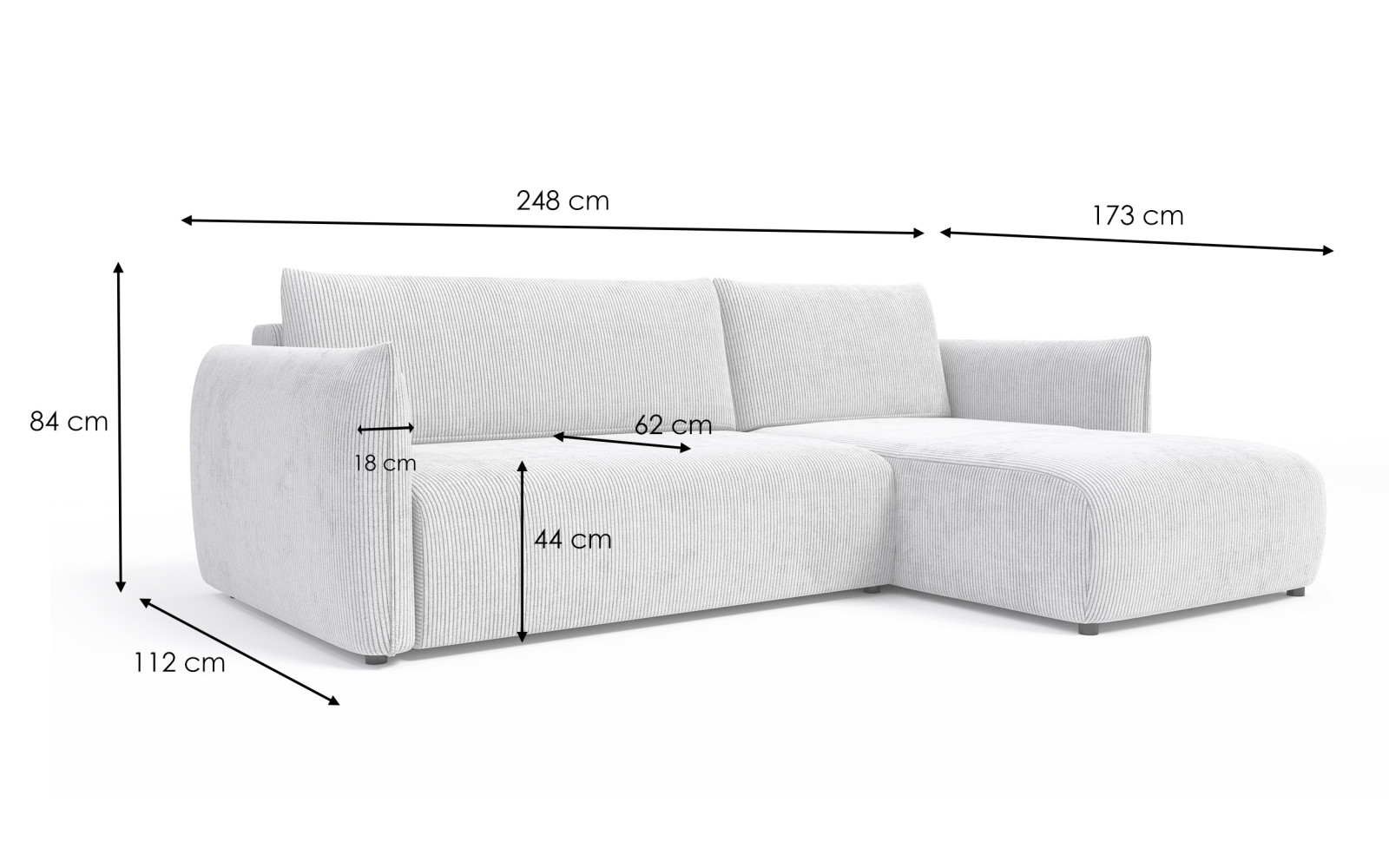 TAUER Ecksofa 3-Sitzer links, hellgrau