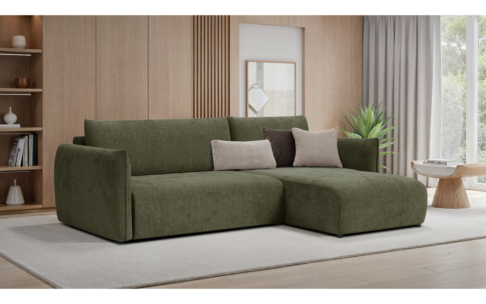TAUER Ecksofa 3-Sitzer links, olive