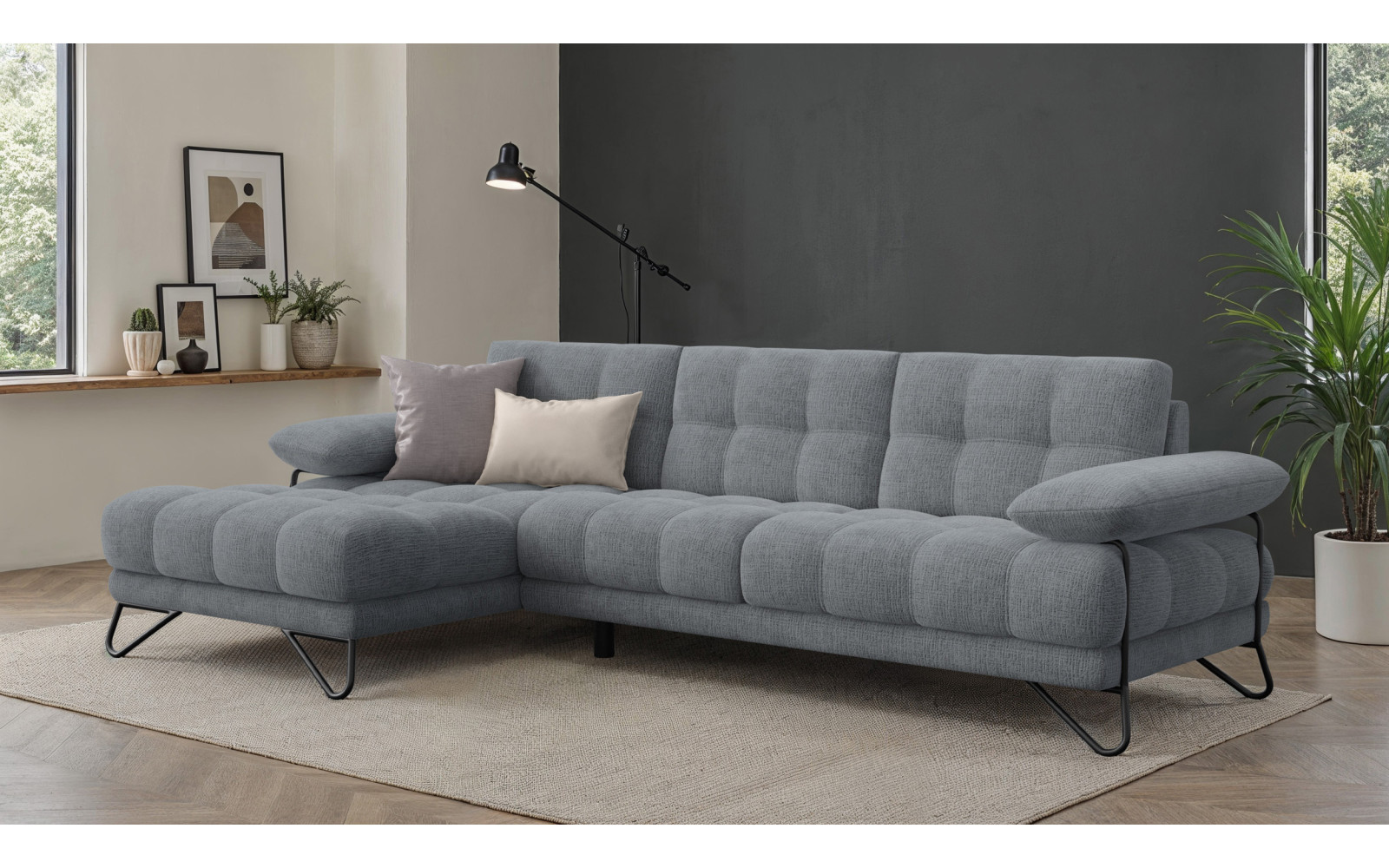 BUBBARA Ecksofa 4-Sitzer links, dunkelgrau