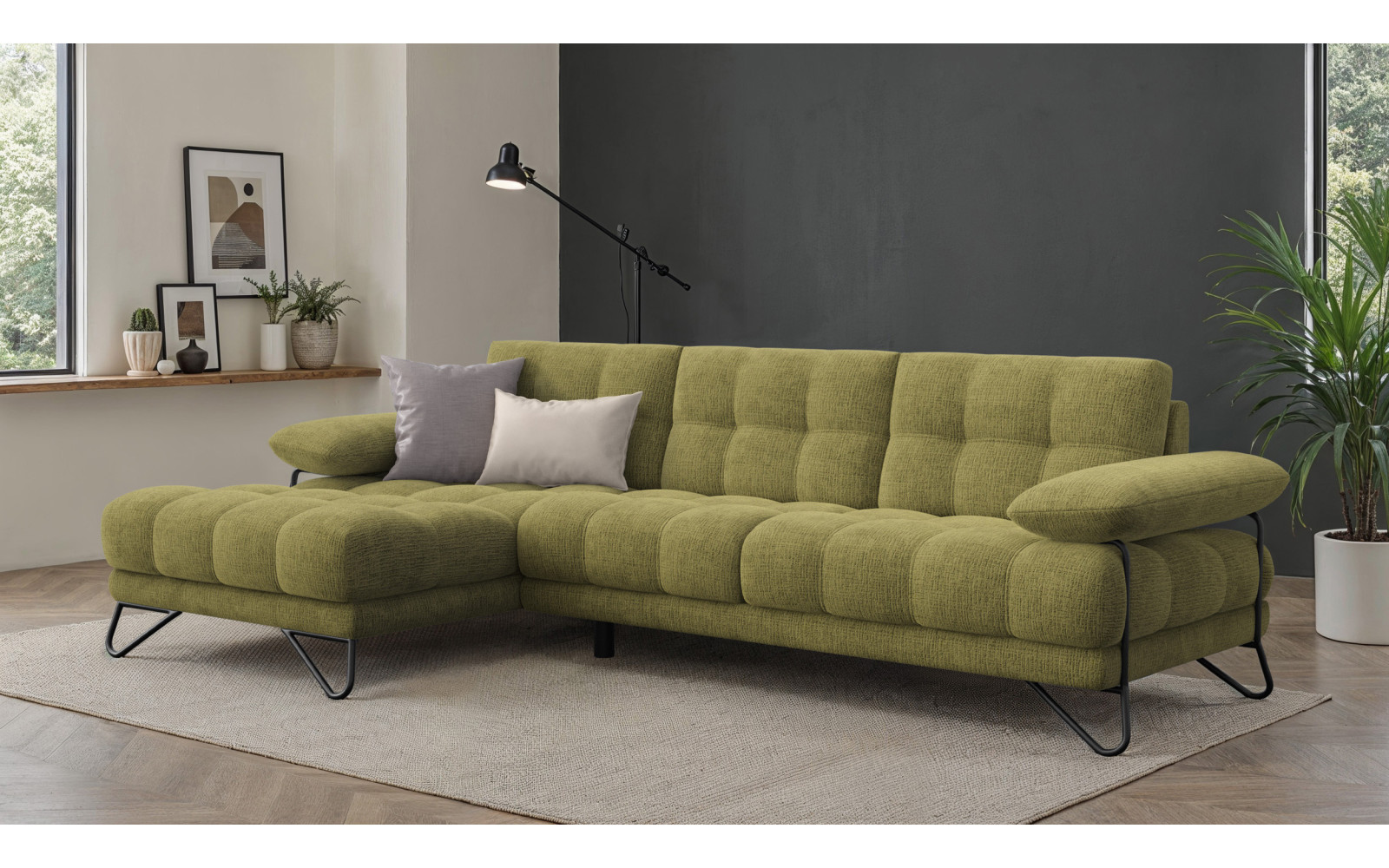 BUBBARA Ecksofa 4-Sitzer links, olivgrün