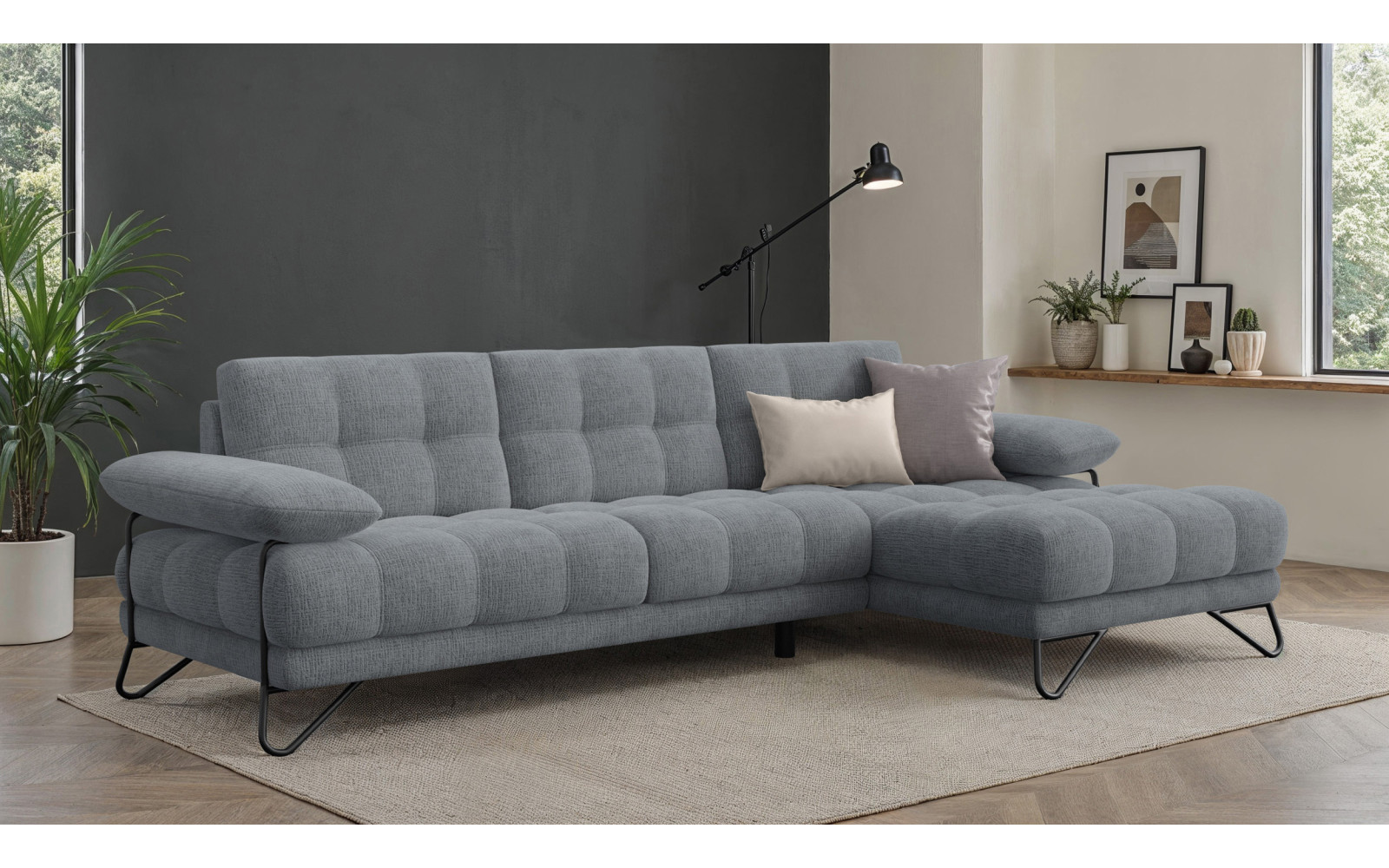 BUBBARA Ecksofa 4-Sitzer rechts, dunkelgrau