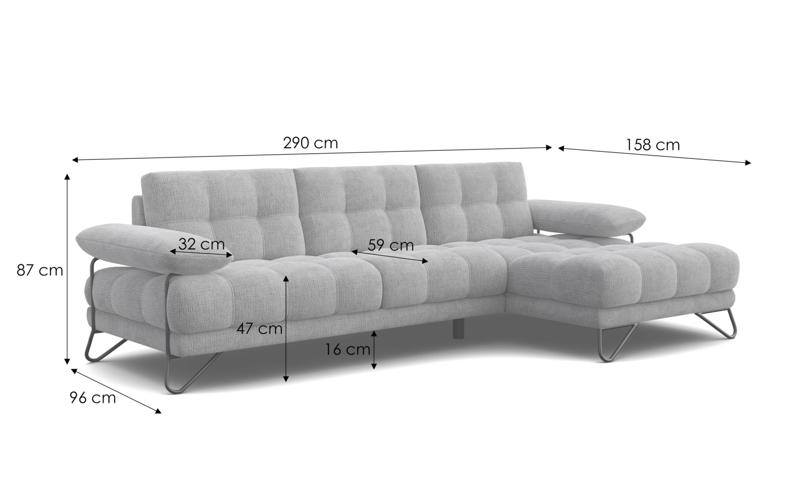 BUBBARA Ecksofa 4-Sitzer rechts, dunkelgrau