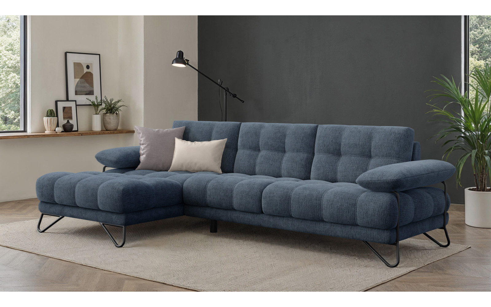 BUBBARA Ecksofa 4-Sitzer links, marineblau