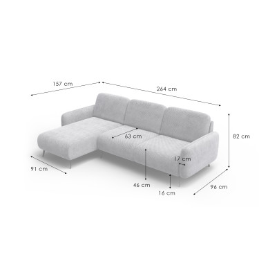 Ecksofa 4-Sitzer links FEBE, grau