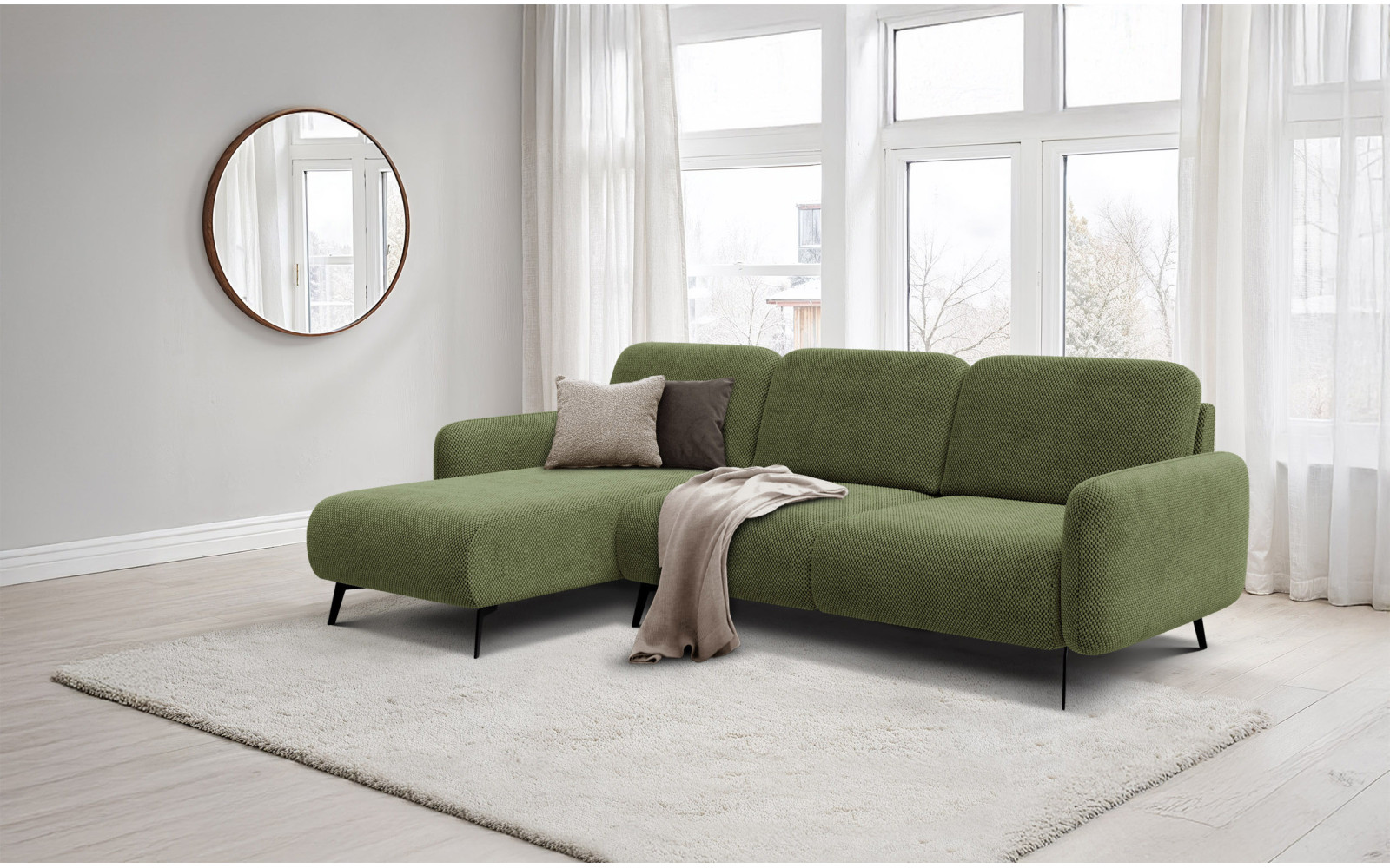 Ecksofa 4-Sitzer links FEBE, olivgrün